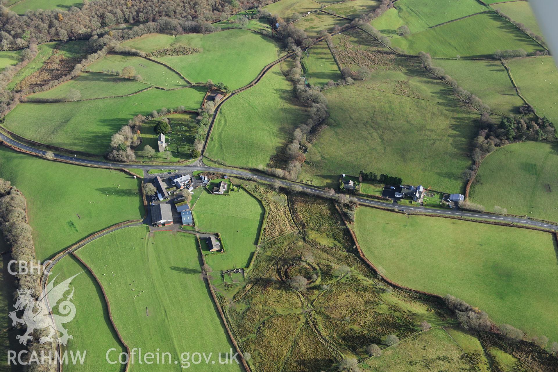 RCAHMW colour oblique photograph of Lle'r Prior, Llanafan Fawr. Taken by Toby Driver on 23/11/2012.