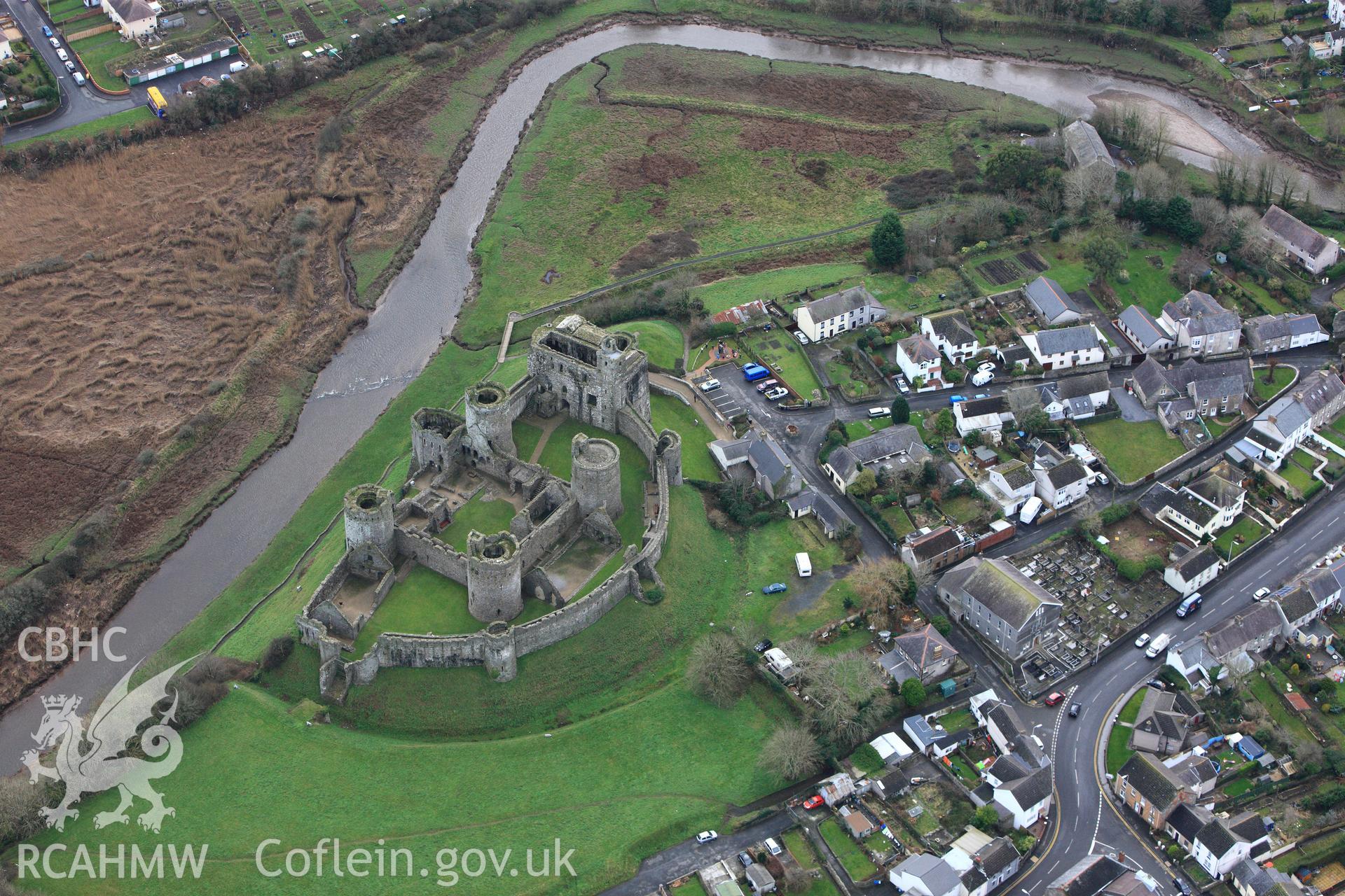 RCAHMW colour oblique photograph of Kidwelly Castle. Taken by Toby Driver on 27/01/2012.