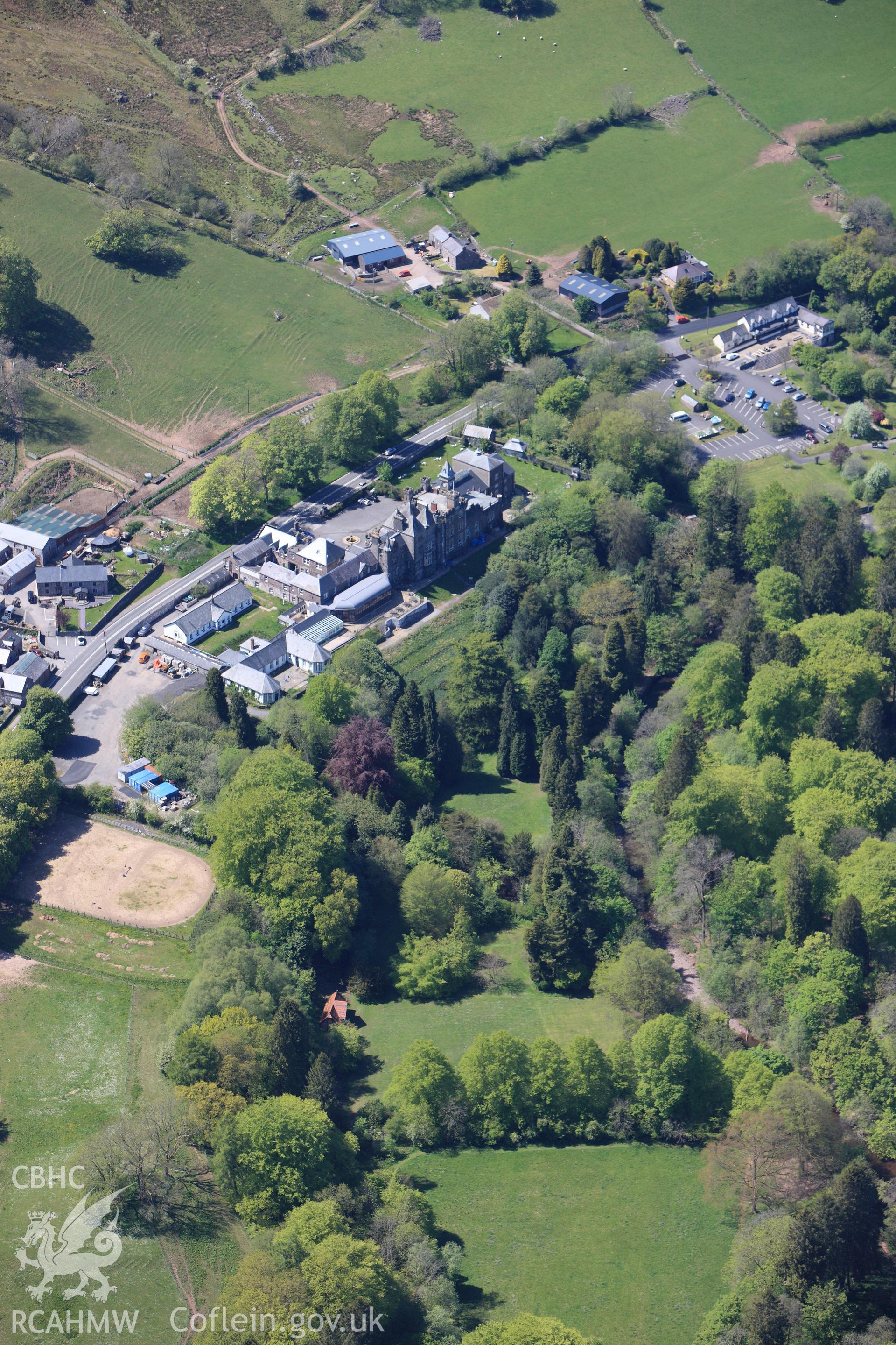 RCAHMW colour oblique photograph of Craig y Nos Castle, Glyntawe. Taken by Toby Driver on 22/05/2012.