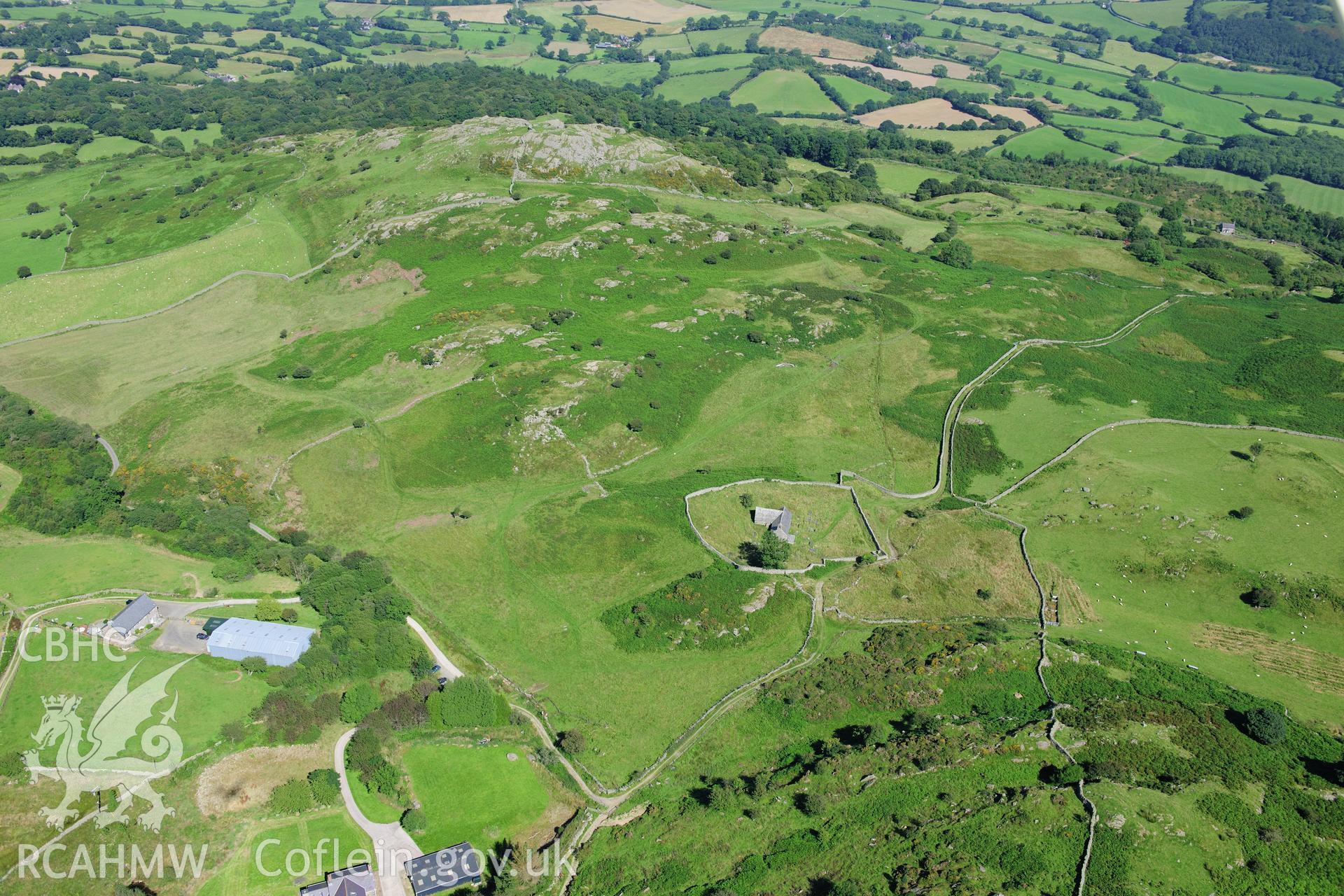 RCAHMW colour oblique photograph of St Celynin's Church, Llangelynin, viewed from the north-east. Taken by Toby Driver on 10/08/2012.