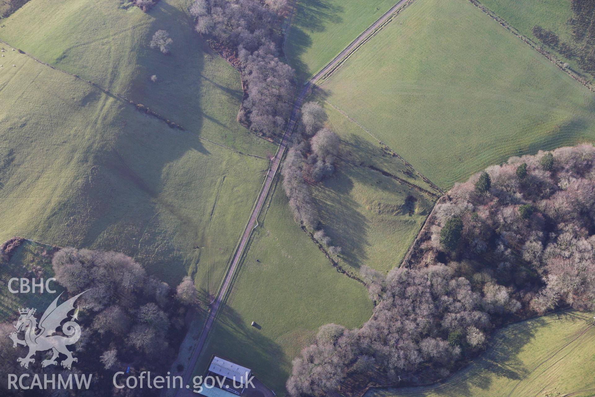 RCAHMW colour oblique photograph of Pant wgan, earthworks. Taken by Toby Driver on 27/01/2012.