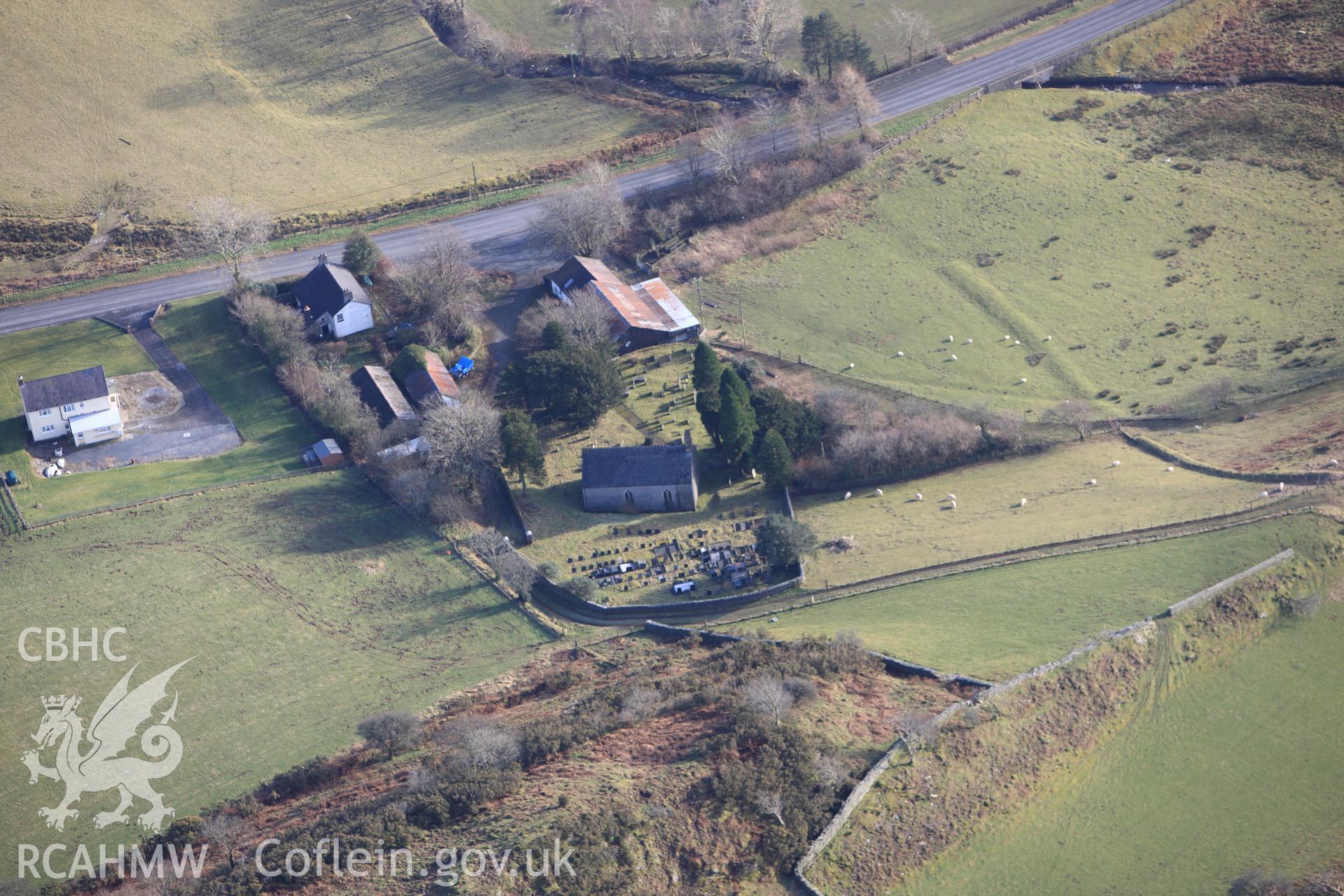 RCAHMW colour oblique photograph of St John's Church, Ysbyty Cynfyn, View from North West. Taken by Toby Driver on 07/02/2012.