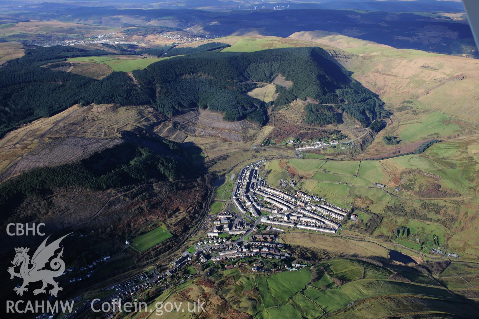 RCAHMW colour oblique photograph of Blaengarw, village, in landscape. Taken by Toby Driver on 28/11/2012.