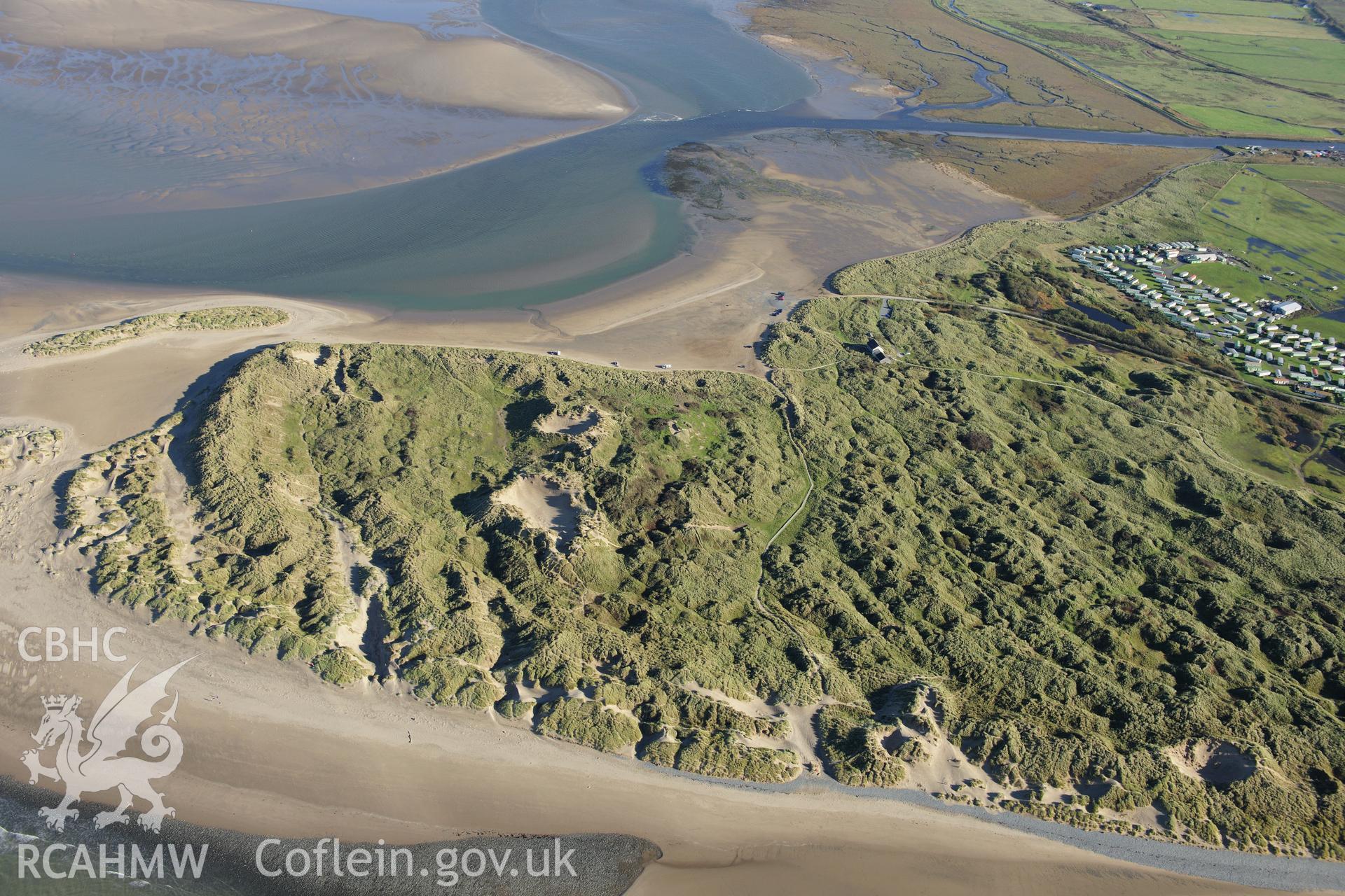 RCAHMW colour oblique photograph of Ynyslas National Nature Reserve, Rocket Range (disused). Taken by Toby Driver on 05/11/2012.