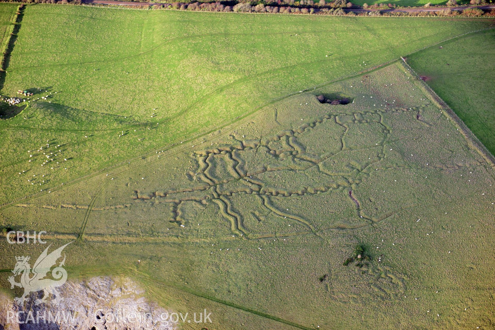 RCAHMW colour oblique photograph of Penally First World War Practice Trenches. Taken by Toby Driver on 26/10/2012.