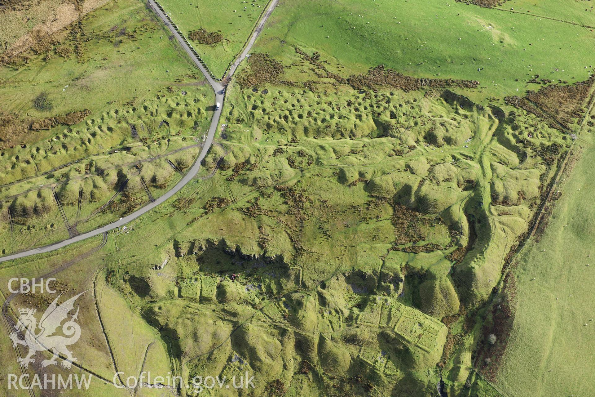 RCAHMW colour oblique photograph of Ffos y Fran ironstone worker's village. Taken by Toby Driver on 28/11/2012.