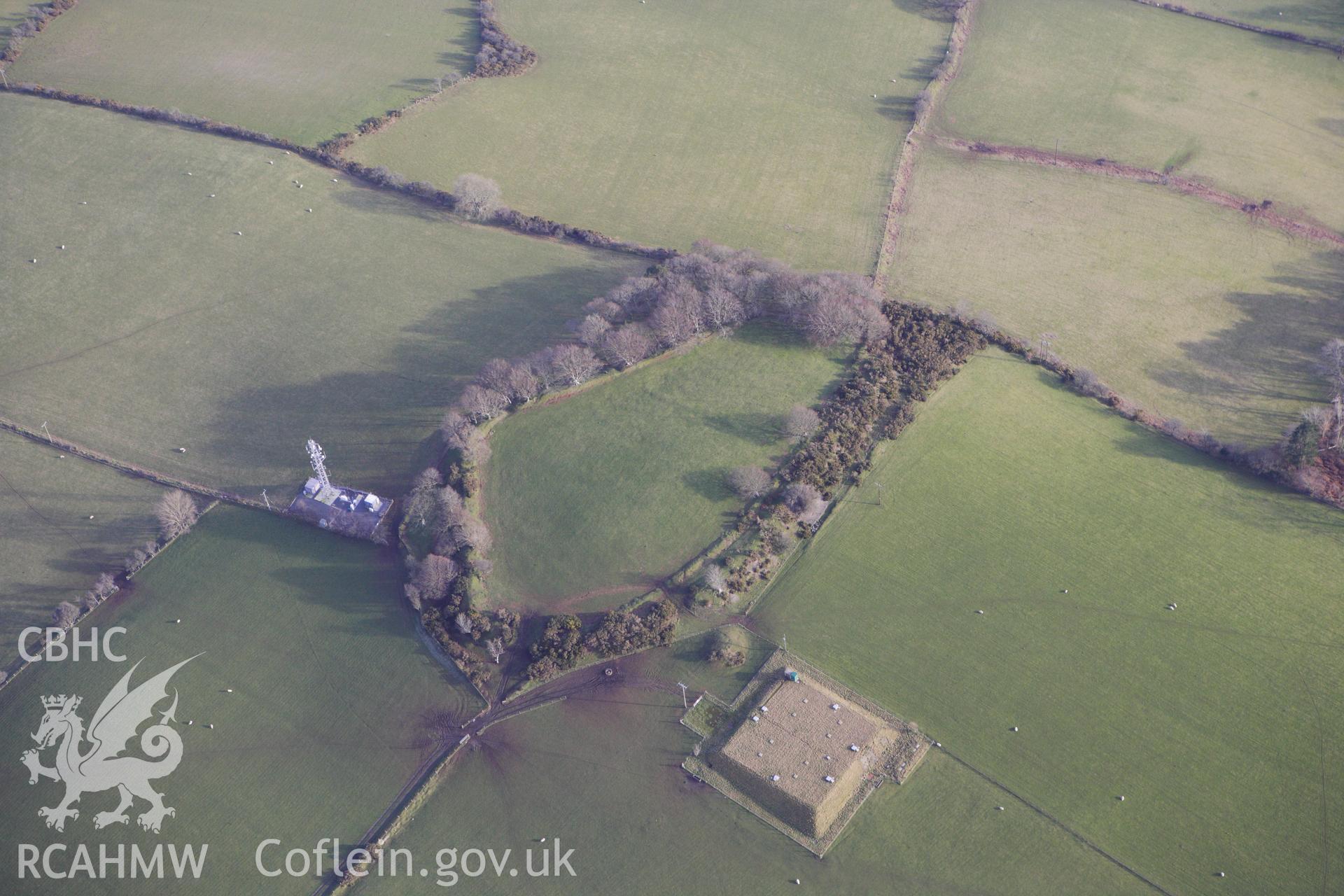 RCAHMW colour oblique photograph of Hen Gaer hillfort. Taken by Toby Driver on 07/02/2012.