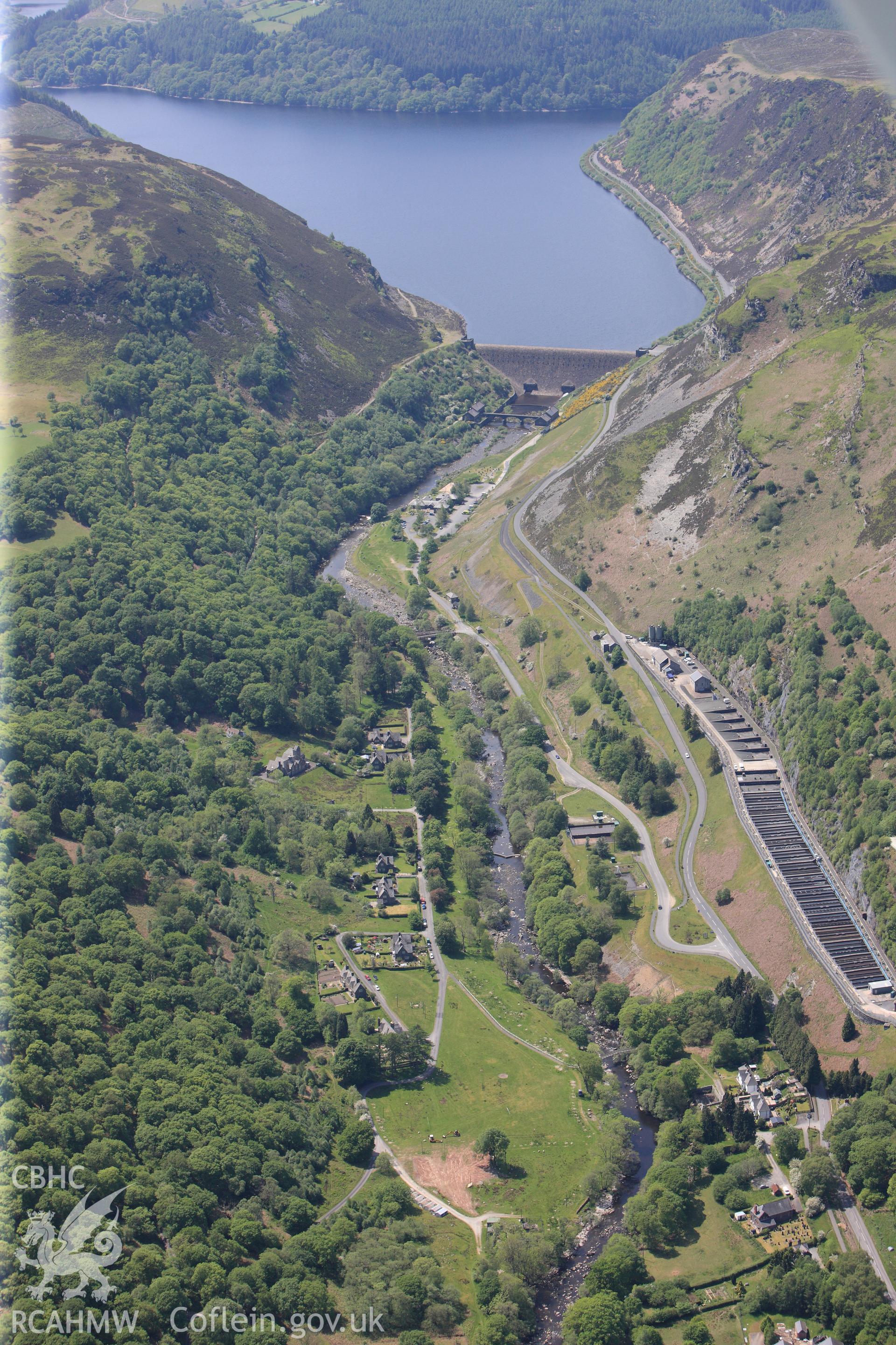 RCAHMW colour oblique photograph of Elan Aquaduct: Filter beds, Elan Conduit. Taken by Toby Driver on 28/05/2012.