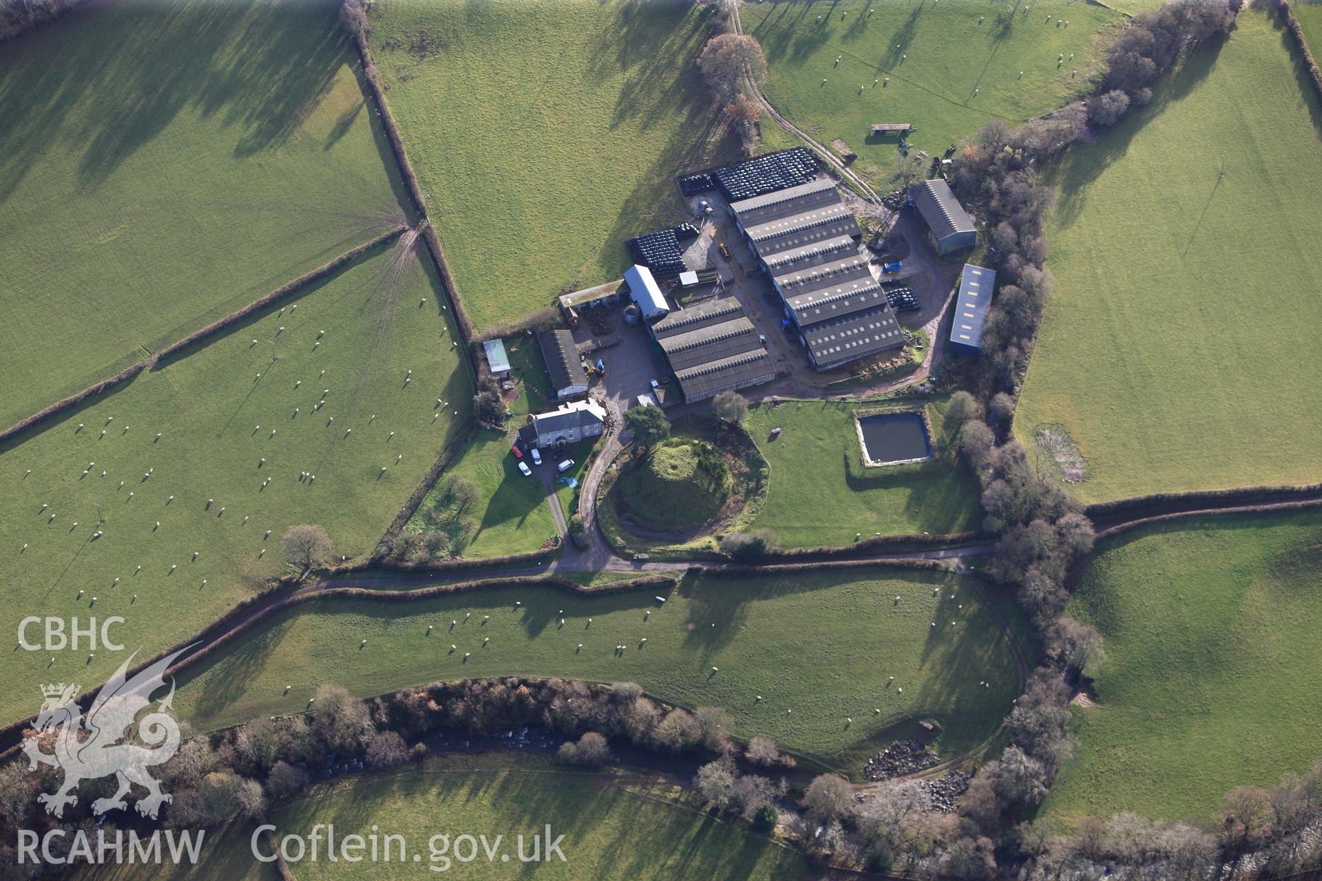 RCAHMW colour oblique photograph of Cilwhybert Castle Mound, and earthworks. Taken by Toby Driver on 23/11/2012.