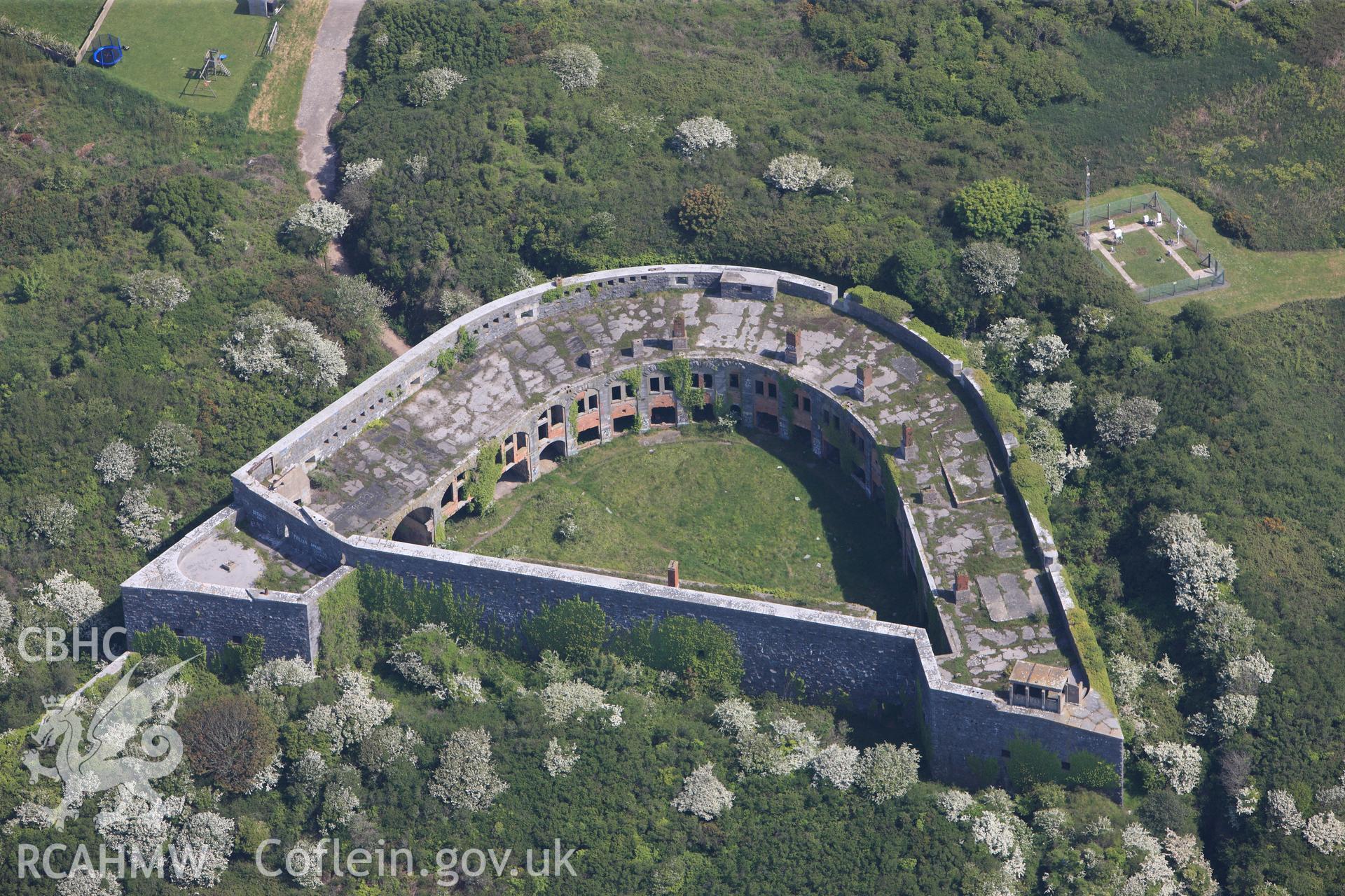 RCAHMW colour oblique photograph of Close view of Fort Hubberston, looking north east. Taken by Toby Driver on 24/05/2012.