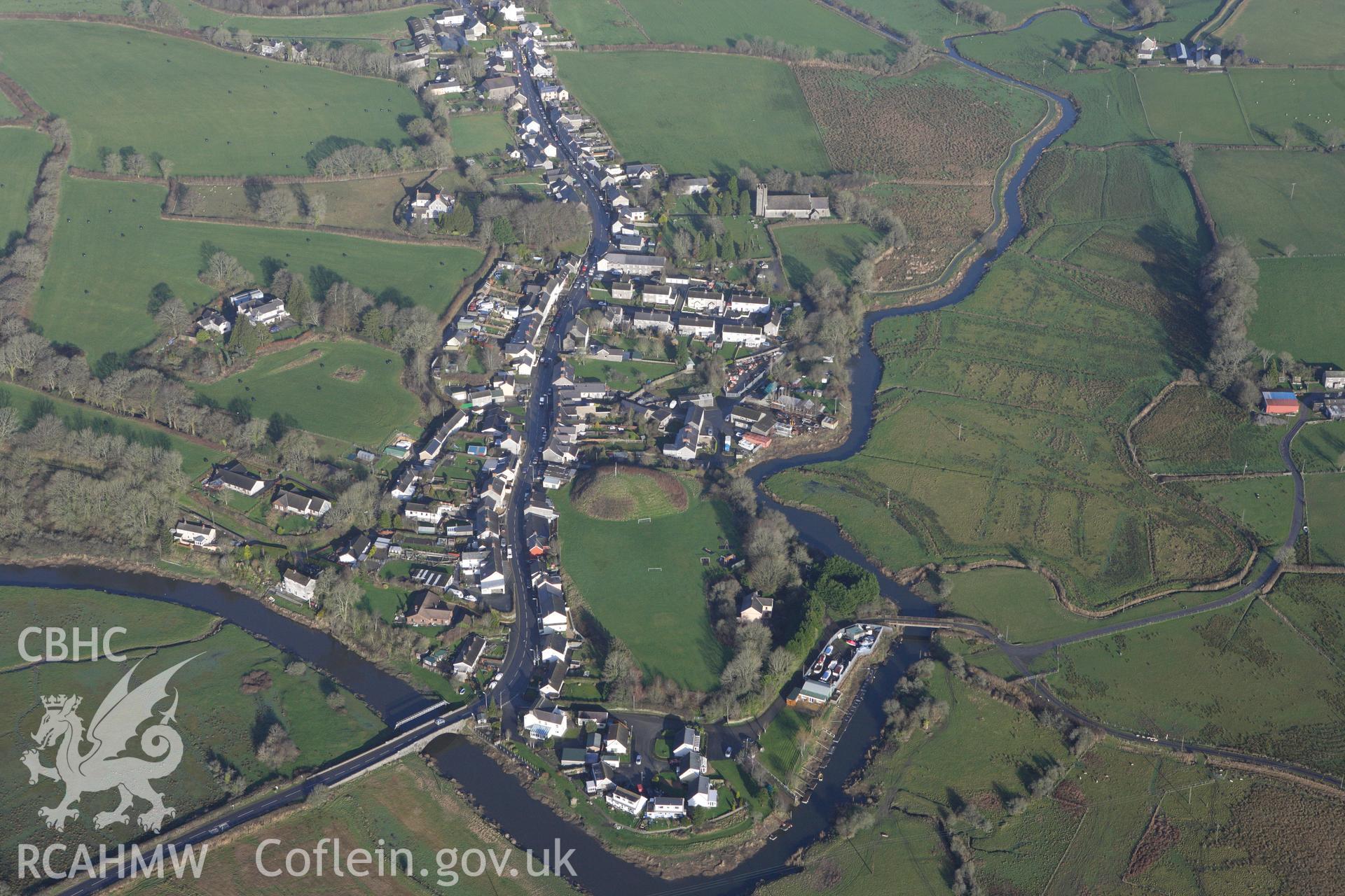 RCAHMW colour oblique photograph of St. Clears Castle. Taken by Toby Driver on 27/01/2012.