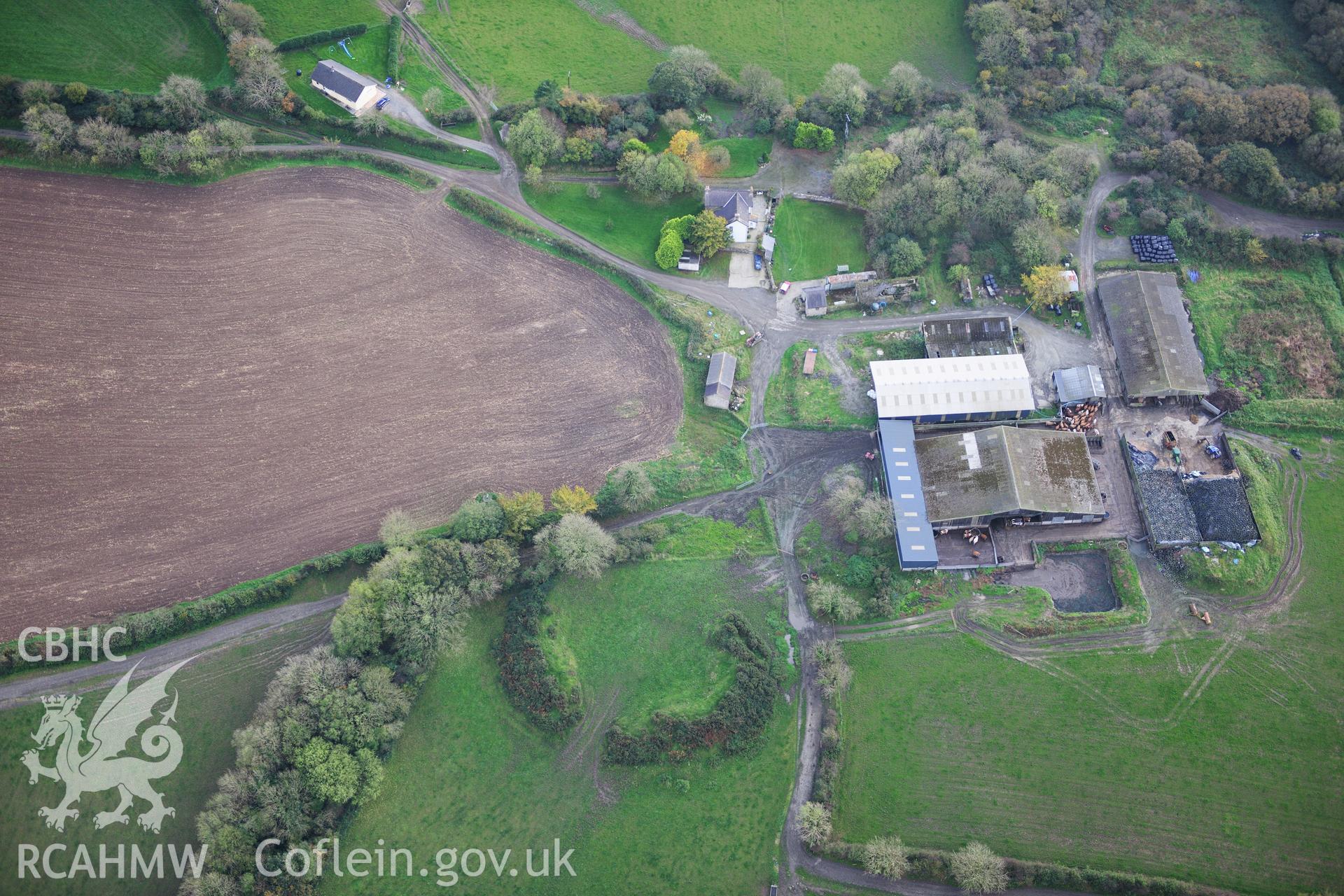 RCAHMW colour oblique photograph of Drim Camp. Taken by Toby Driver on 26/10/2012.