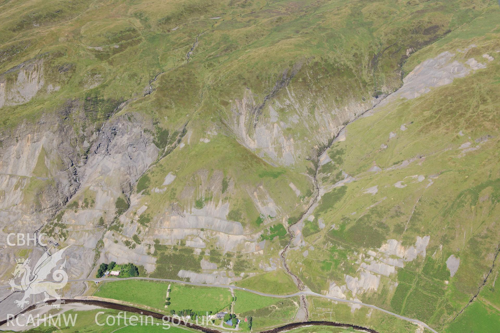 RCAHMW colour oblique photograph of South Cwmystwyth lead mine, viewed from the south-east. Taken by Toby Driver on 10/08/2012.