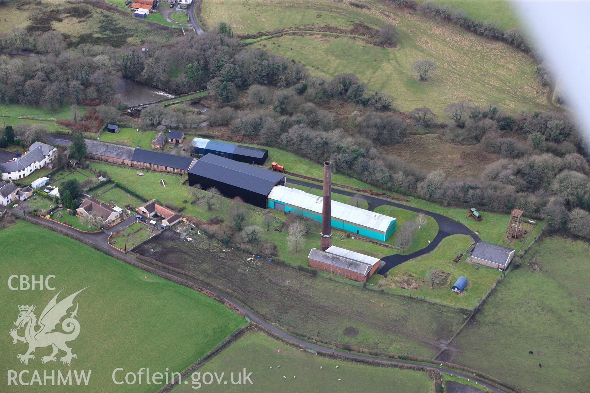 RCAHMW colour oblique photograph of Kidwelly Industrial Museum, site of Kidwelly Tinplate Works. Taken by Toby Driver on 27/01/2012.