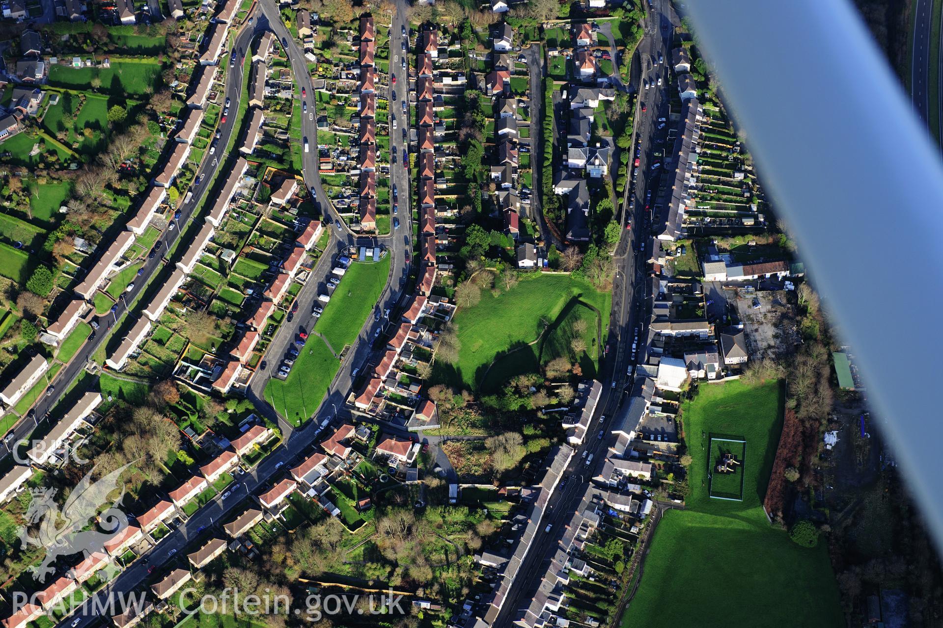 RCAHMW colour oblique photograph of Carmarthen Roman amphitheatre. Taken by Toby Driver on 28/11/2012.