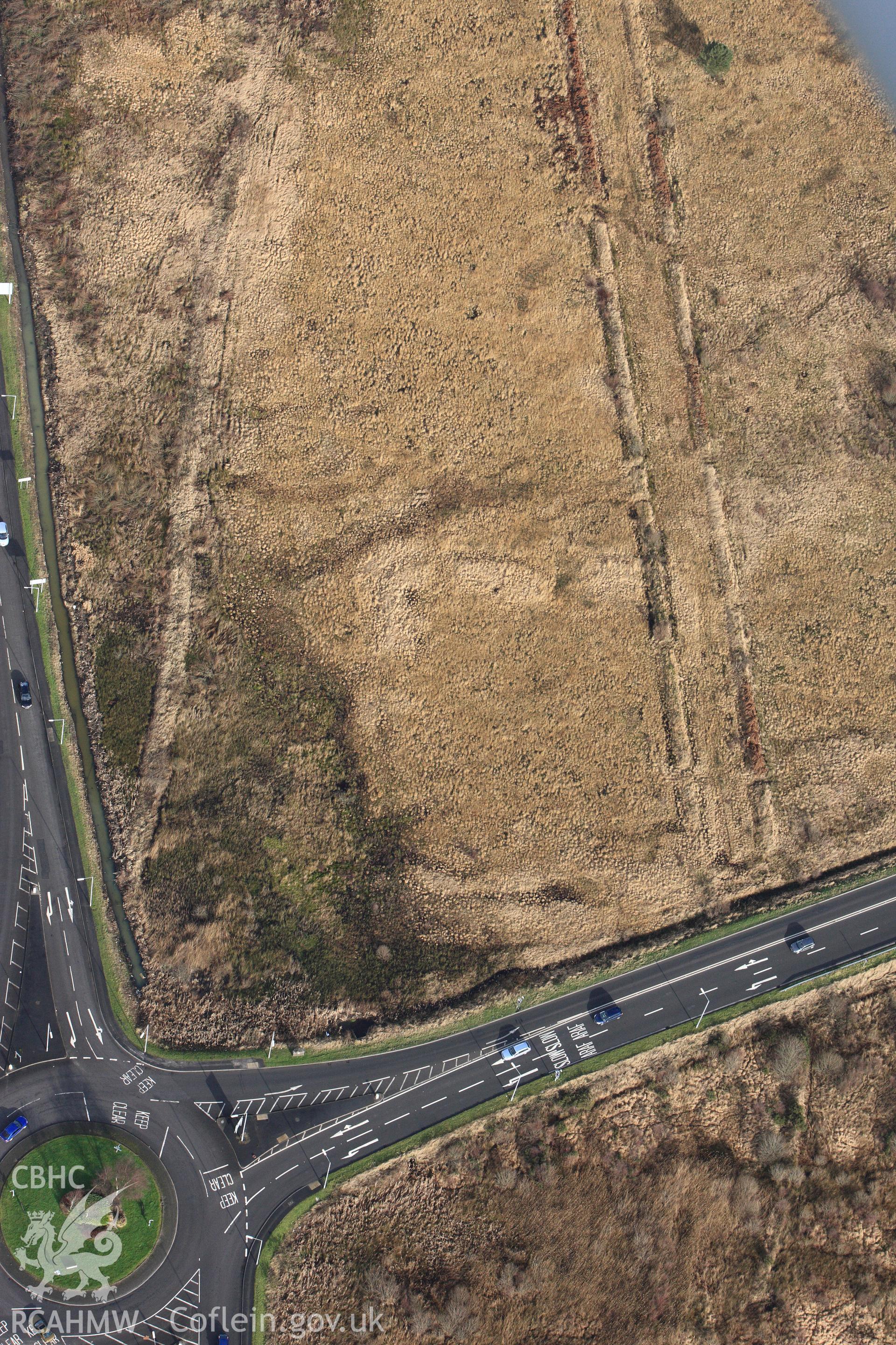 RCAHMW colour oblique photograph of Roman Military Enclosure on Stafford Common. Taken by Toby Driver on 27/01/2012.