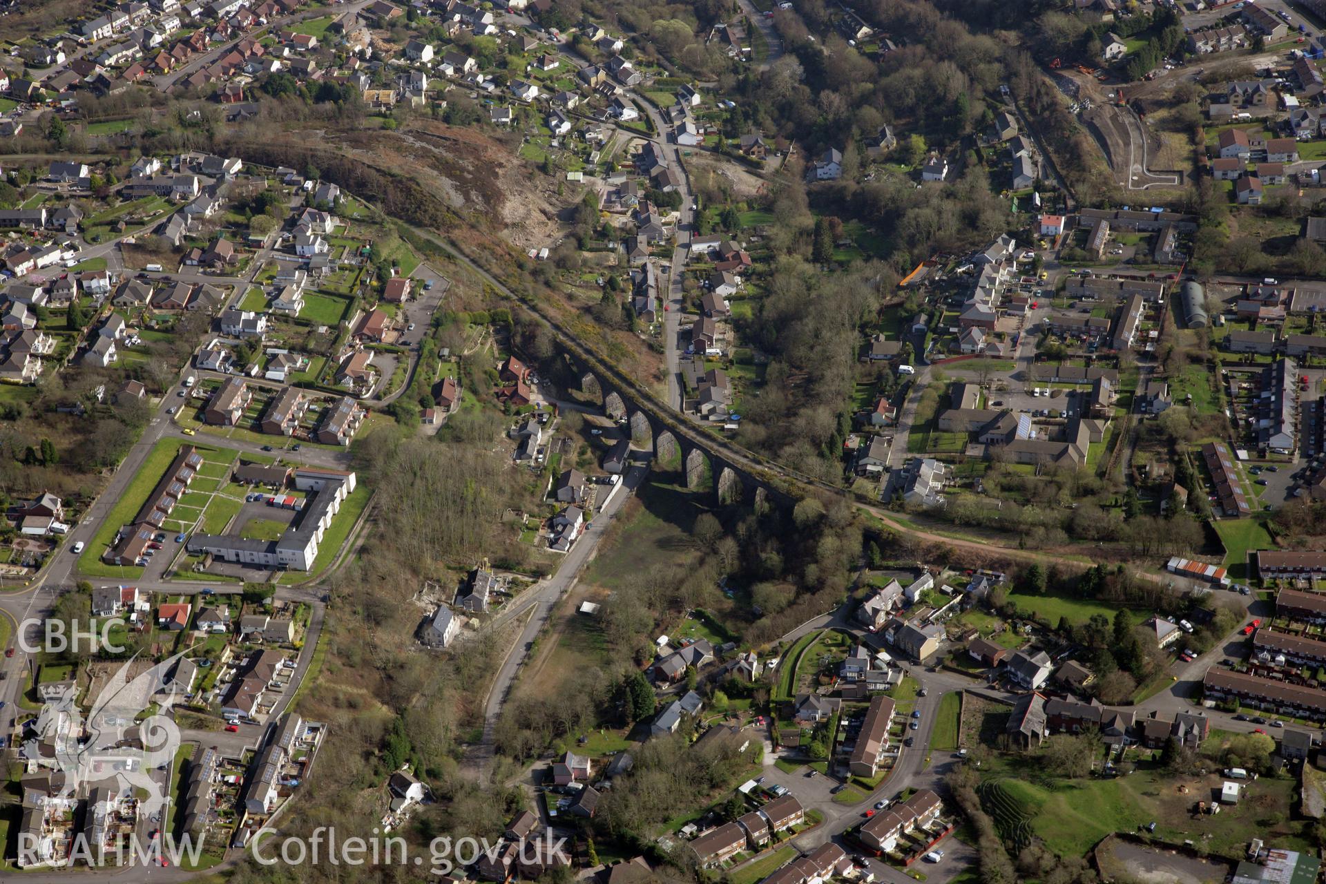 RCAHMW colour oblique photograph of Talywain Railway Viaduct, Abersychan. Taken by Toby Driver and Oliver Davies on 28/03/2012.