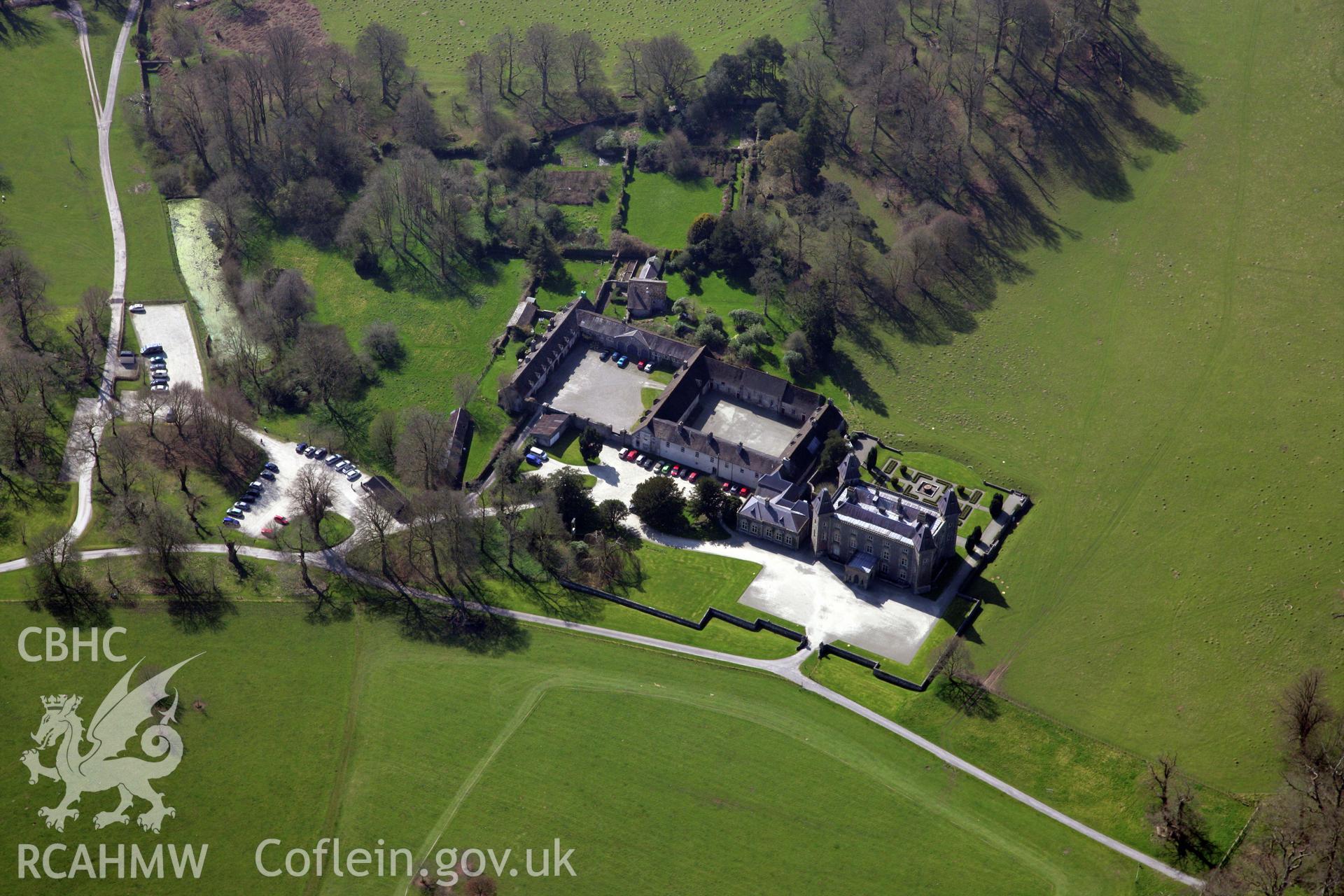 RCAHMW colour oblique photograph of Newton House, Dinefwr Park. Taken by Toby Driver and Oliver Davies on 28/03/2012.