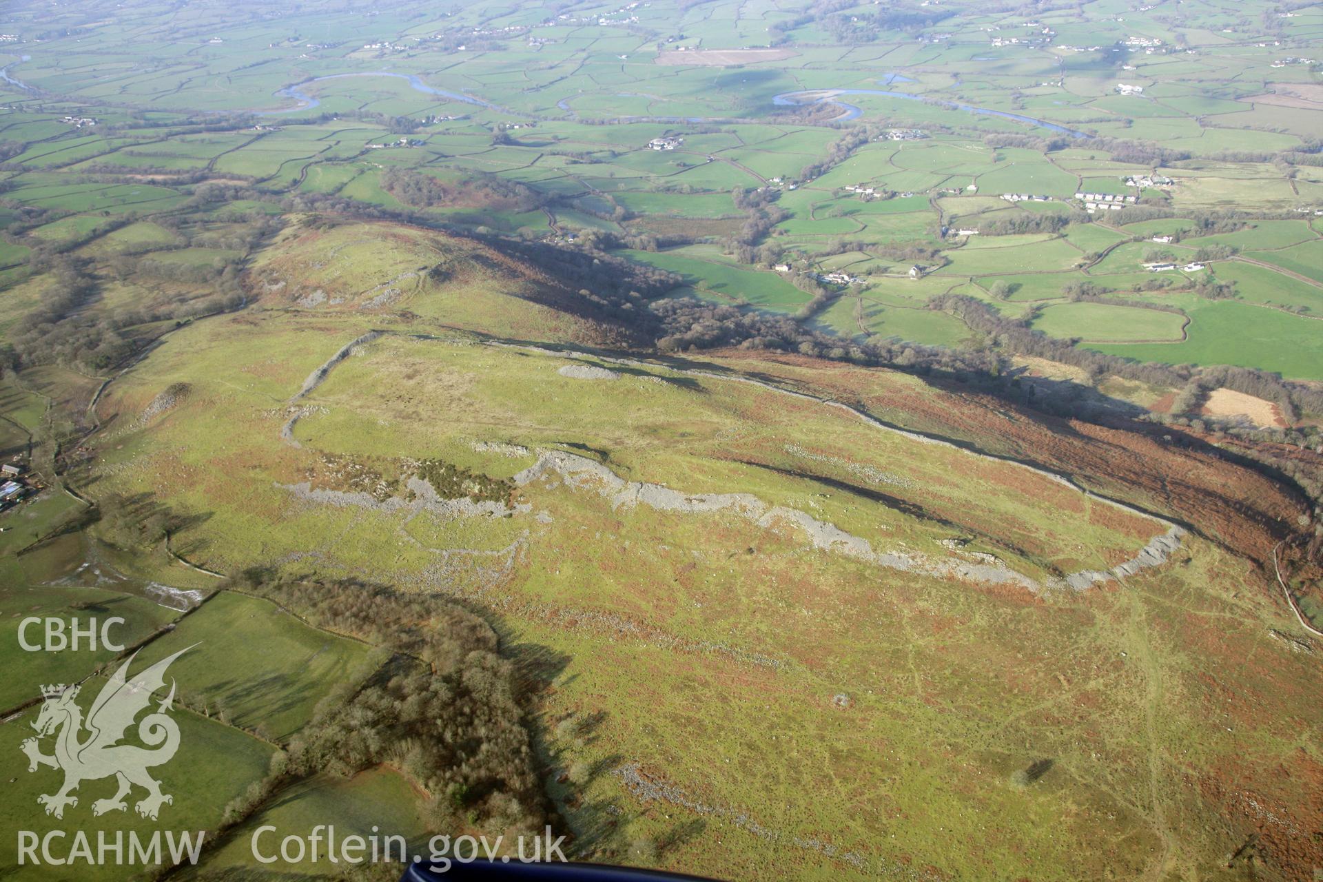 RCAHMW colour oblique photograph of Carn Goch Camps; Gaer Fawr. Taken by Toby Driver on 02/02/2012.