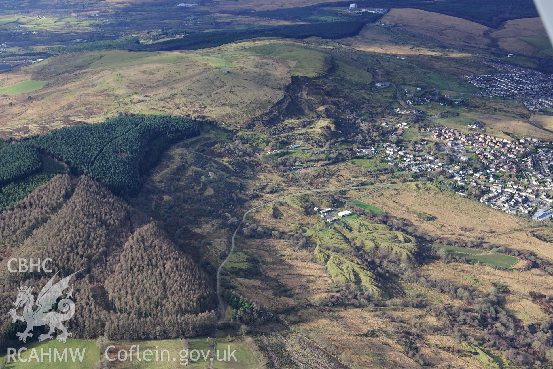 RCAHMW colour oblique photograph of Cwmdu Drift Mine, and industrial landscape. Taken by Toby Driver on 28/11/2012.