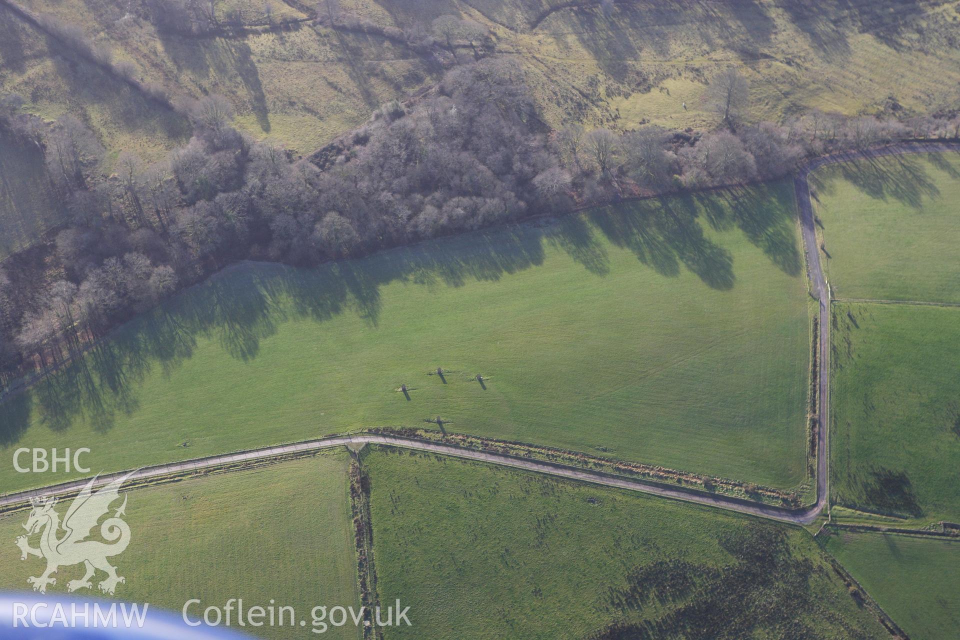 RCAHMW colour oblique photograph of Tree Clump Earthworks, Middleton Hall Park. Taken by Toby Driver on 27/01/2012.