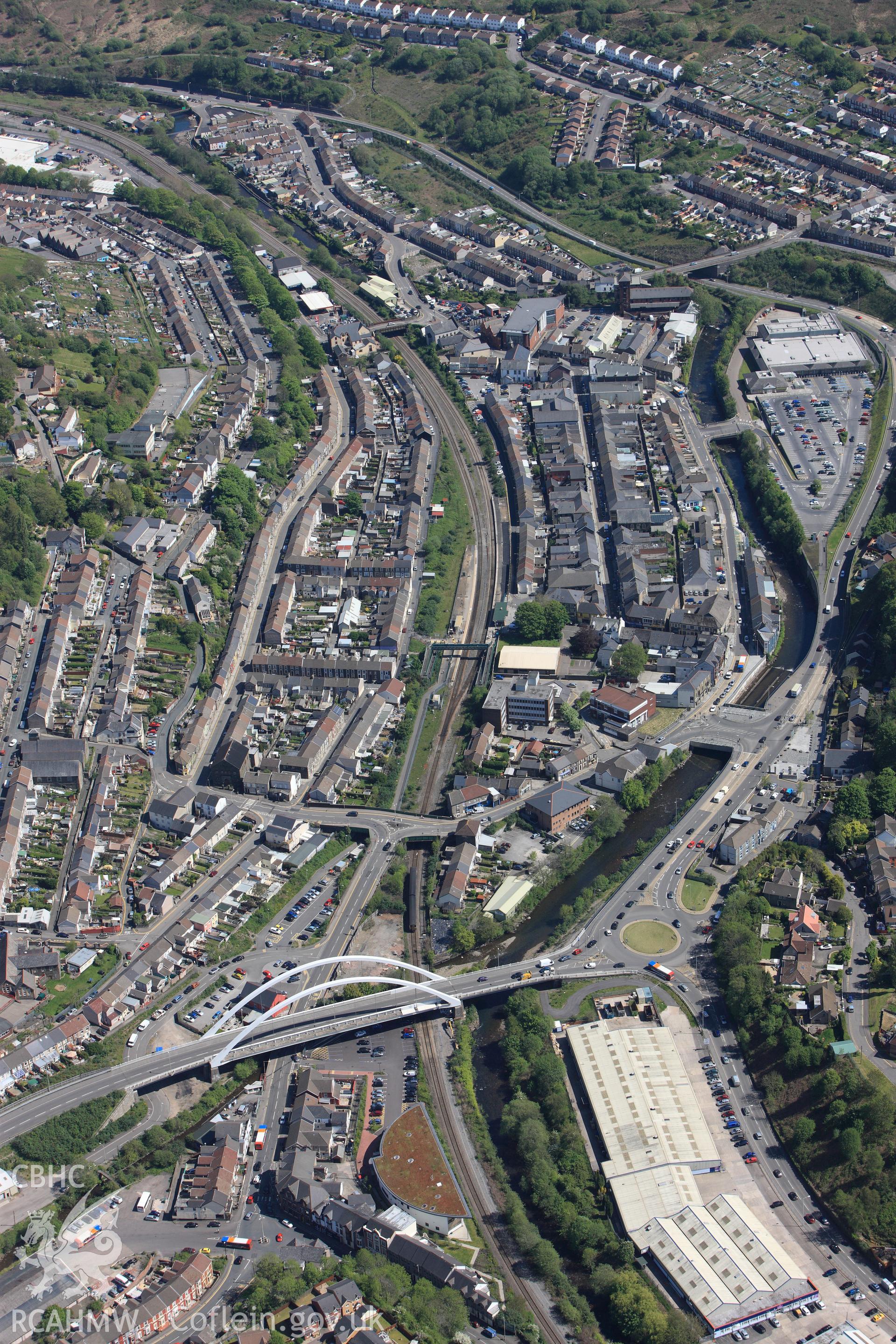 RCAHMW colour oblique photograph of Porth townscape, looking south-east. Taken by Toby Driver on 22/05/2012.