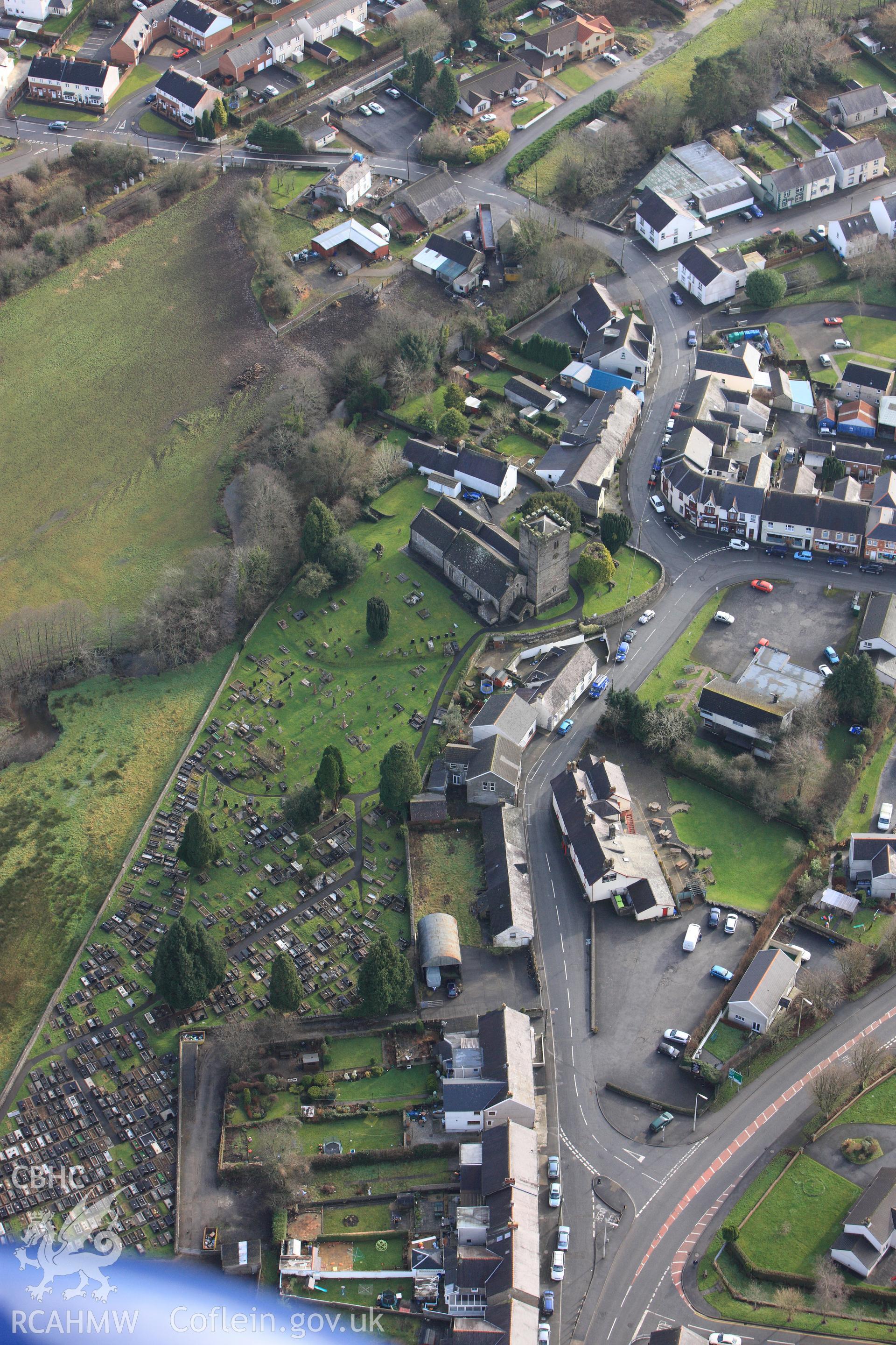 RCAHMW colour oblique photograph of St Tybie's Church, Llandybie. Taken by Toby Driver on 27/01/2012.