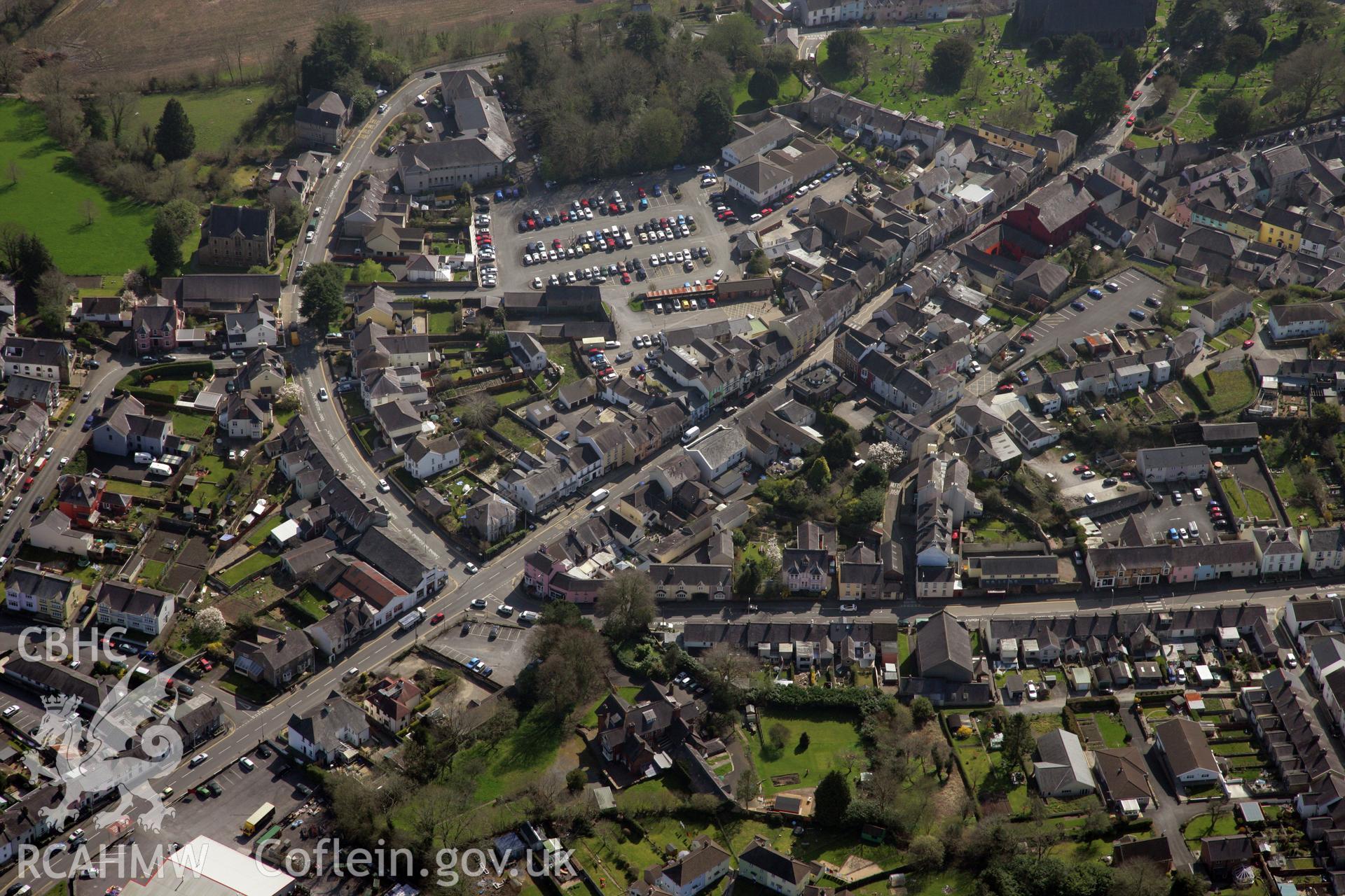 RCAHMW colour oblique photograph of Llandeilo, town centre from the north. Taken by Toby Driver and Oliver Davies on 28/03/2012.