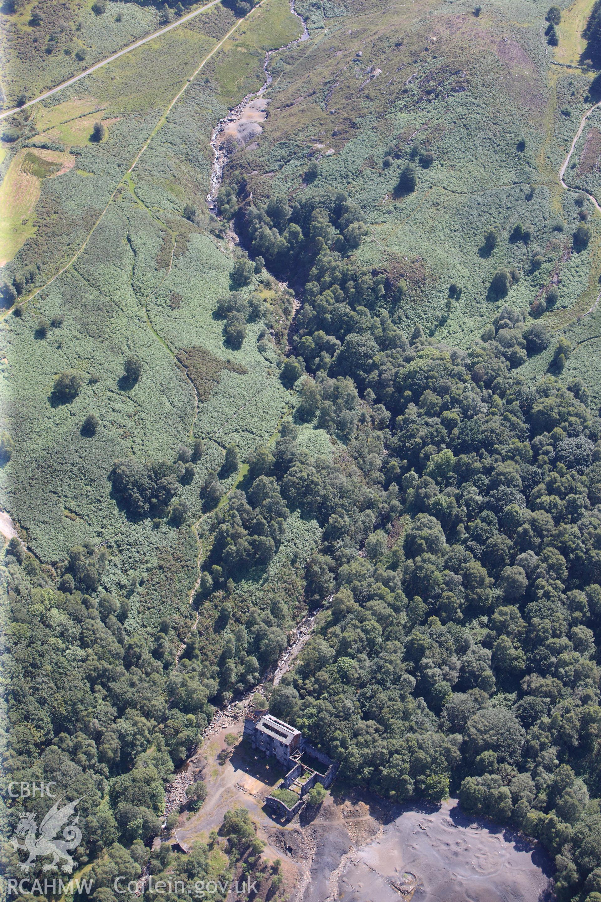 RCAHMW colour oblique photograph of Klondyke lead mine, viewed from the north-west. Taken by Toby Driver on 10/08/2012.