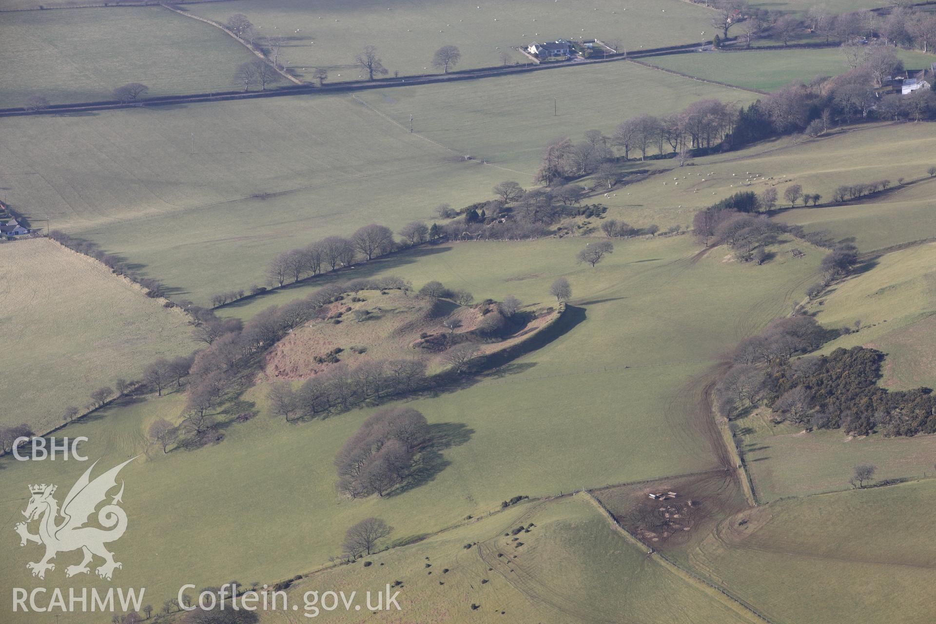 RCAHMW colour oblique photograph of Castell Tregaron, View from East. Taken by Toby Driver on 07/02/2012.