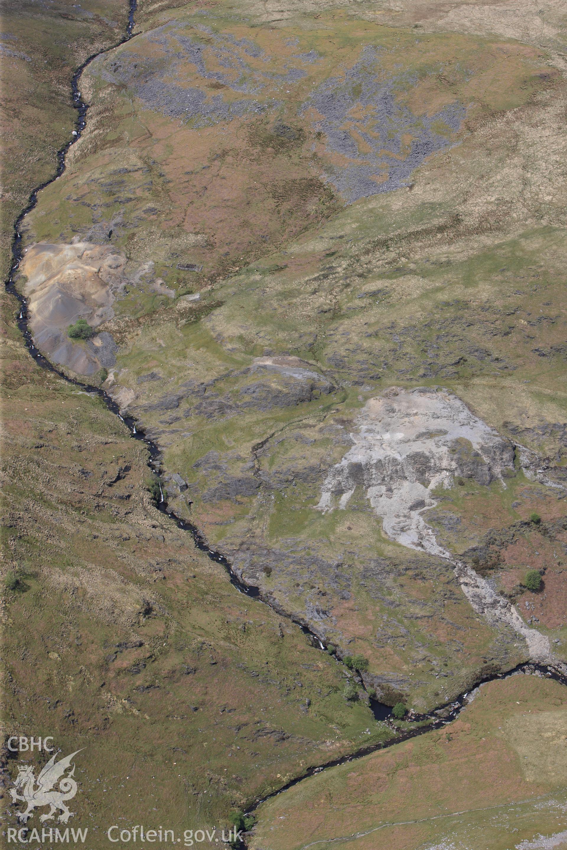 RCAHMW colour oblique photograph of Nant Garw Lead Mine. Taken by Toby Driver on 28/05/2012.