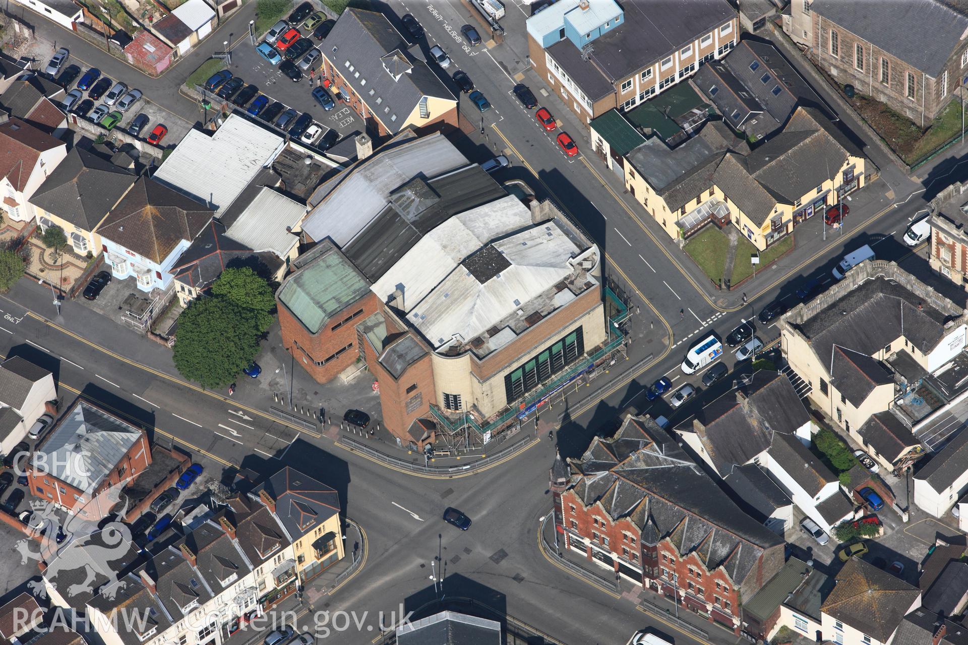 RCAHMW colour oblique photograph of Close view of Theatr Elli, looking north west. Taken by Toby Driver on 24/05/2012.