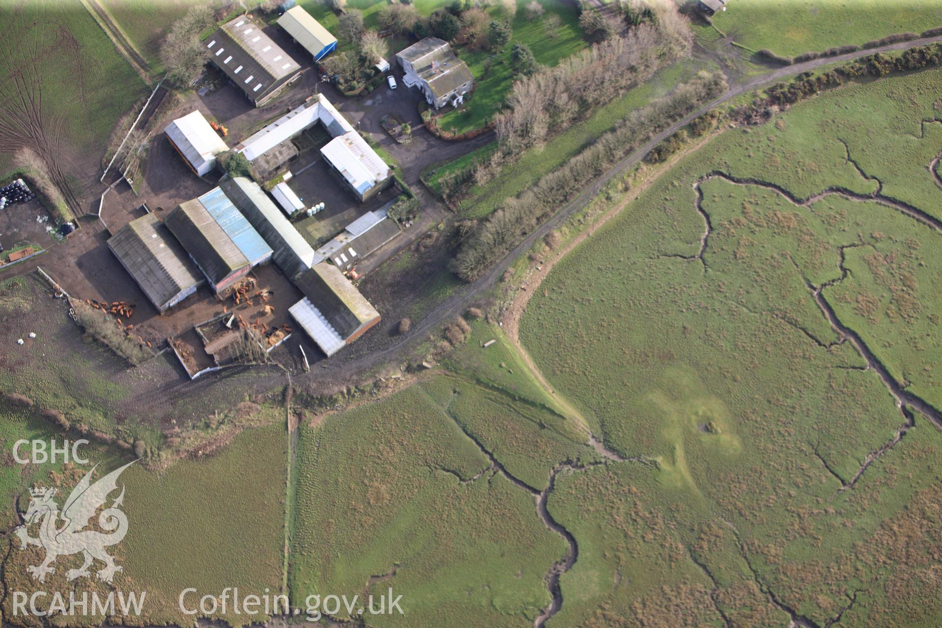 RCAHMW colour oblique photograph of St. Michael's Chapel, Llwchwr. Taken by Toby Driver on 27/01/2012.