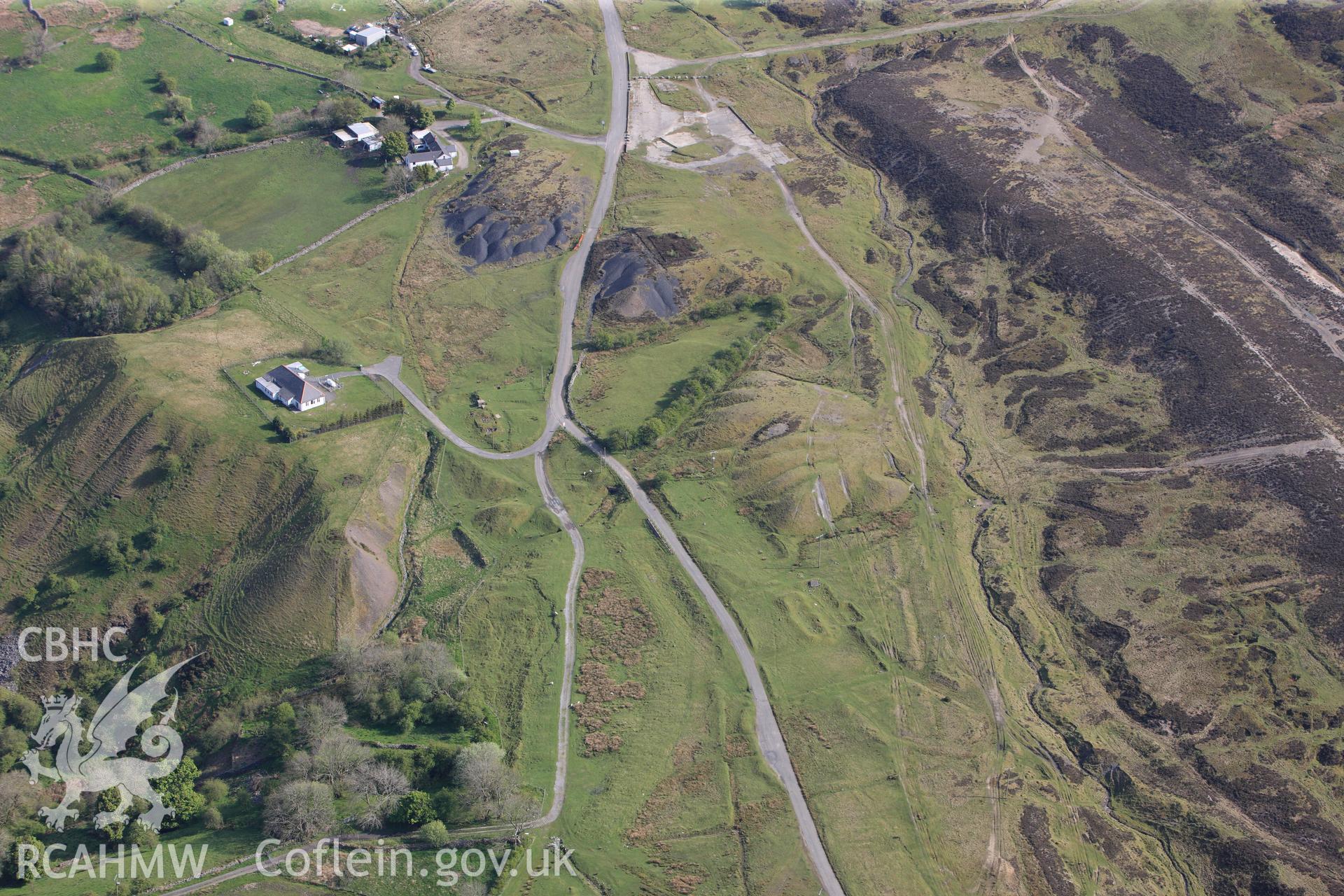 RCAHMW colour oblique photograph of Pwll Du, showing Hills Tramroad and Pwll Du Tunnel north entrance. Taken by Toby Driver on 22/05/2012.