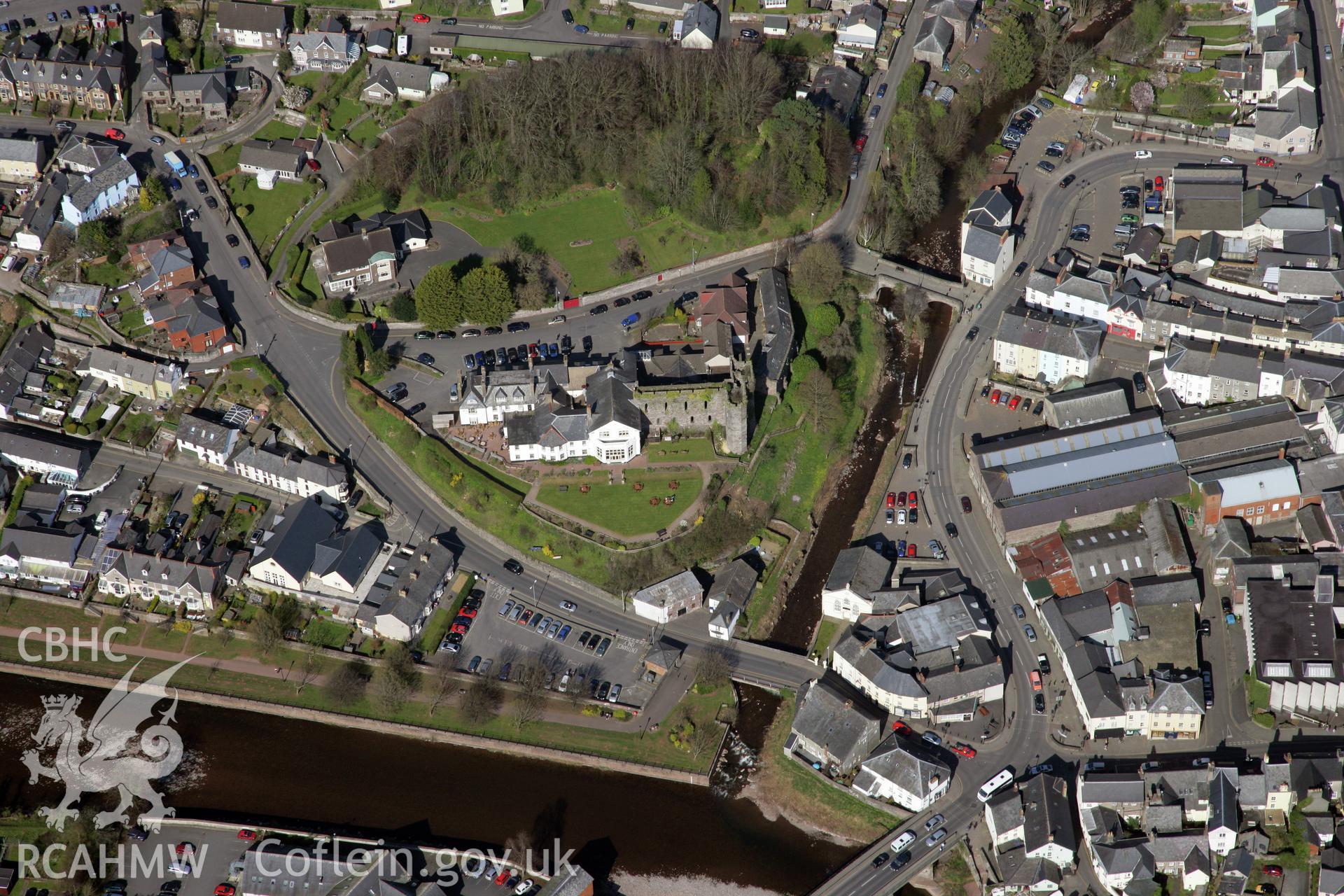 RCAHMW colour oblique photograph of Brecon Castle. Taken by Toby Driver and Oliver Davies on 28/03/2012.