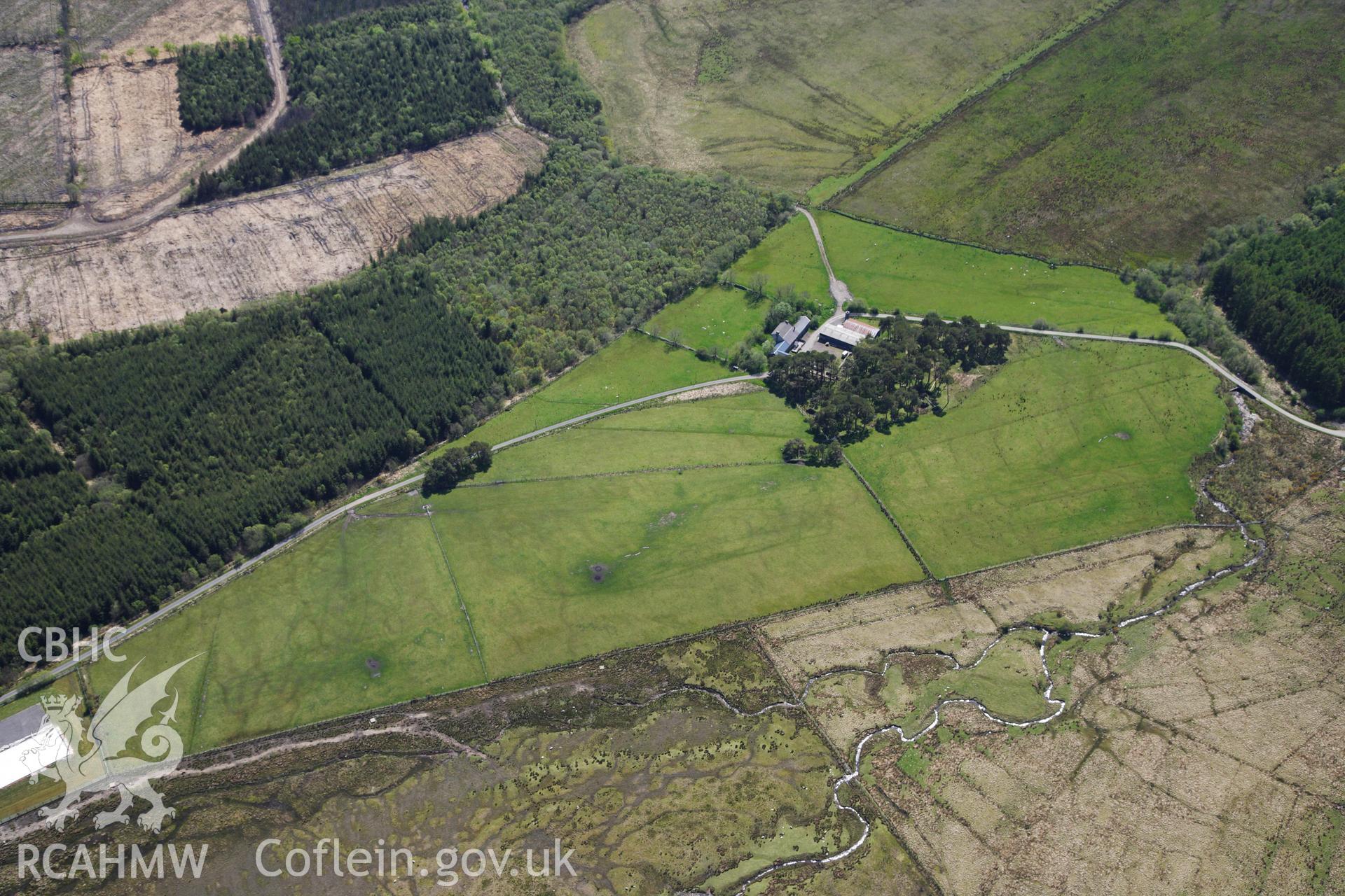 RCAHMW colour oblique photograph of Sarn Helen, section of Roman road north-east of Coelbren Roman fort. Taken by Toby Driver on 22/05/2012.