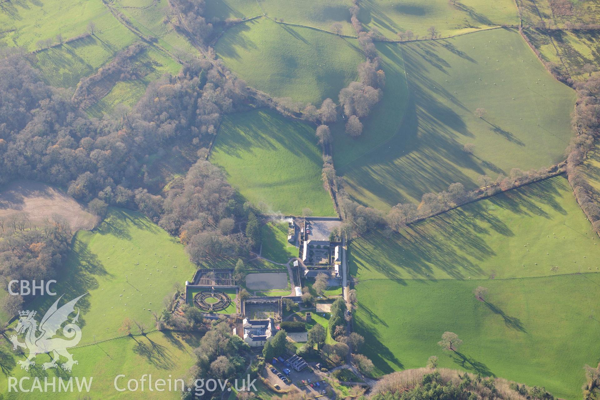 RCAHMW colour oblique photograph of Aberglasney, garden. Taken by Toby Driver on 28/11/2012.