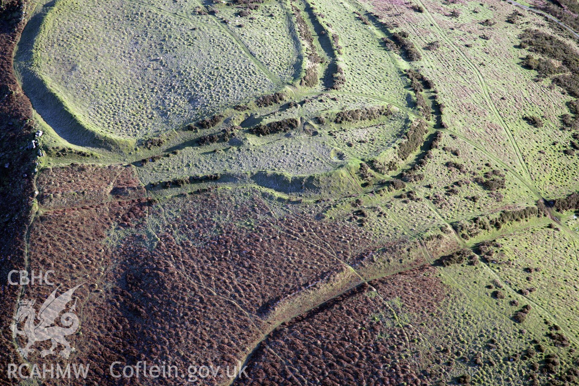 RCAHMW colour oblique photograph of The Bulwark, Llanmadoc Hill. Taken by Toby Driver on 02/02/2012.