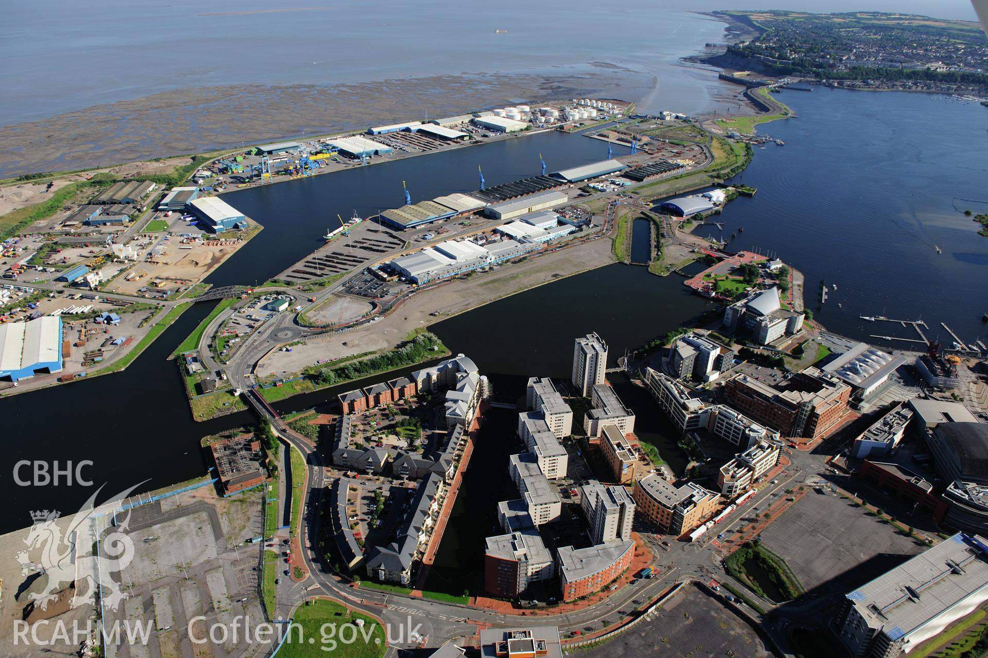 RCAHMW colour oblique photograph of Queen Alexandra Dock, Cardiff Docks, view from north. Taken by Toby Driver on 24/07/2012.