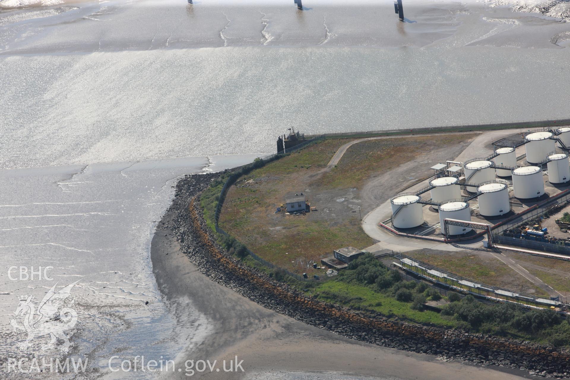 RCAHMW colour oblique photograph of gun emplacement, Queen Alexandra Dock, viewed from the south-east. Taken by Toby Driver on 22/05/2012.