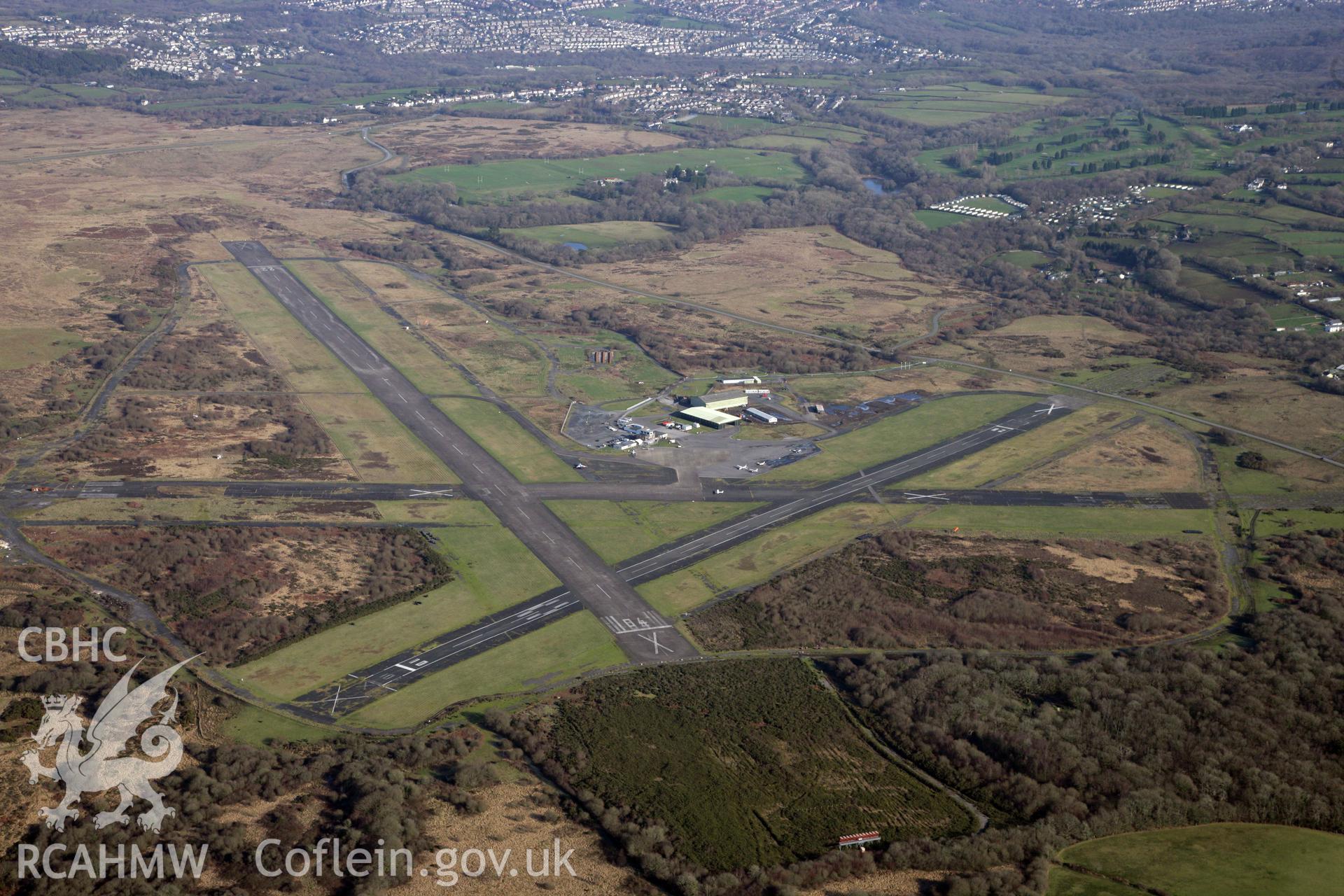 RCAHMW colour oblique photograph of Fairwood Common Aerodrome. Taken by Toby Driver on 02/02/2012.