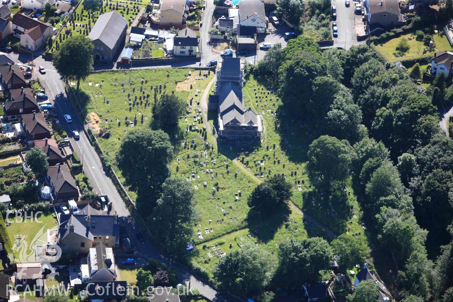 RCAHMW colour oblique photograph of St Barrwg's Church, Bedwas. Taken by Toby Driver on 24/07/2012.