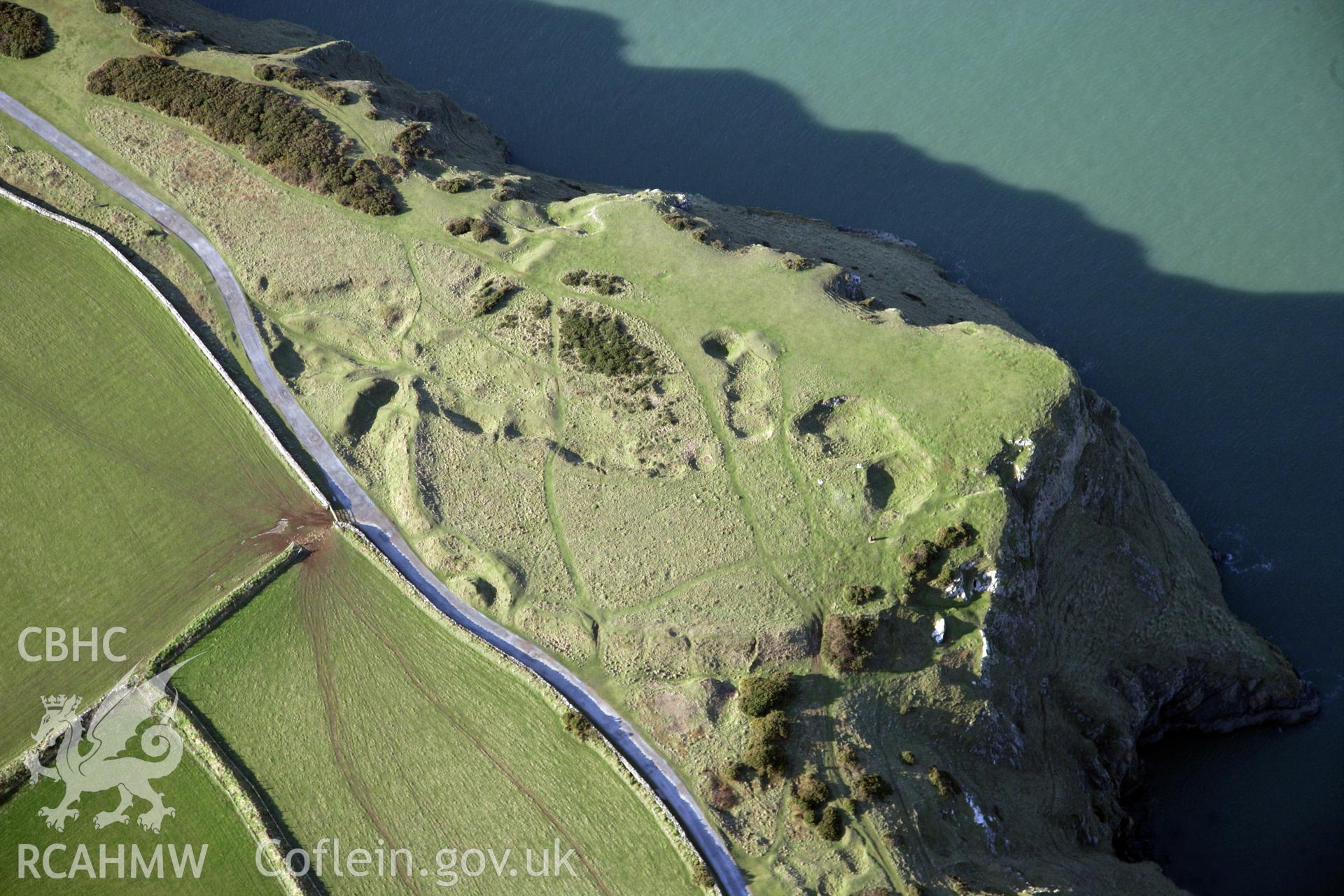 RCAHMW colour oblique photograph of Old Castle Camp. Taken by Toby Driver on 02/02/2012.