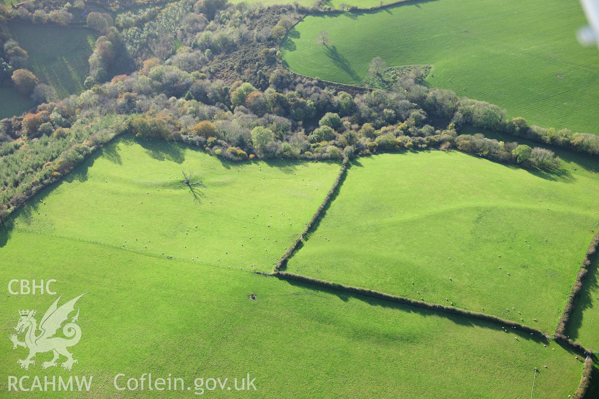 RCAHMW colour oblique photograph of Pilcornswell and broadway camp. Taken by Toby Driver on 26/10/2012.