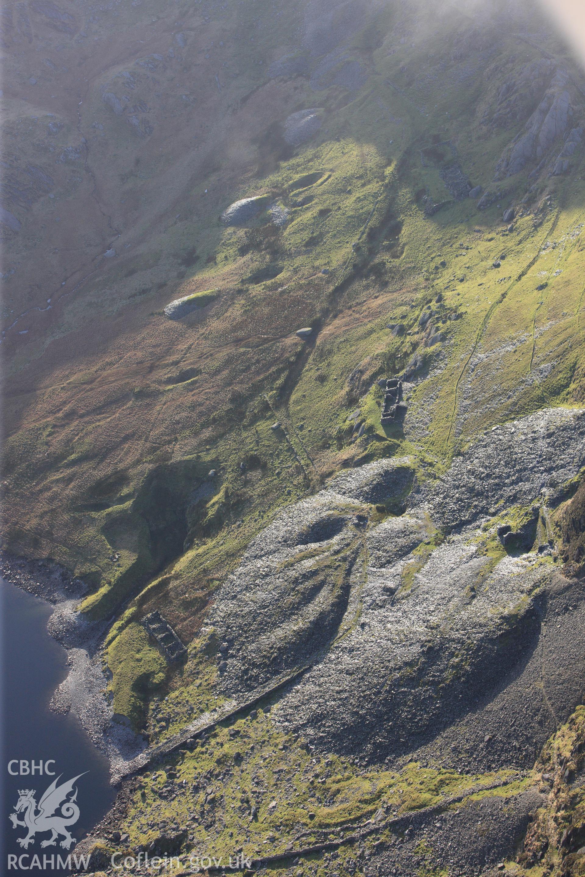 RCAHMW colour oblique photograph of Moelwyn Mawr slate quarry. Taken by Toby Driver on 13/01/2012.