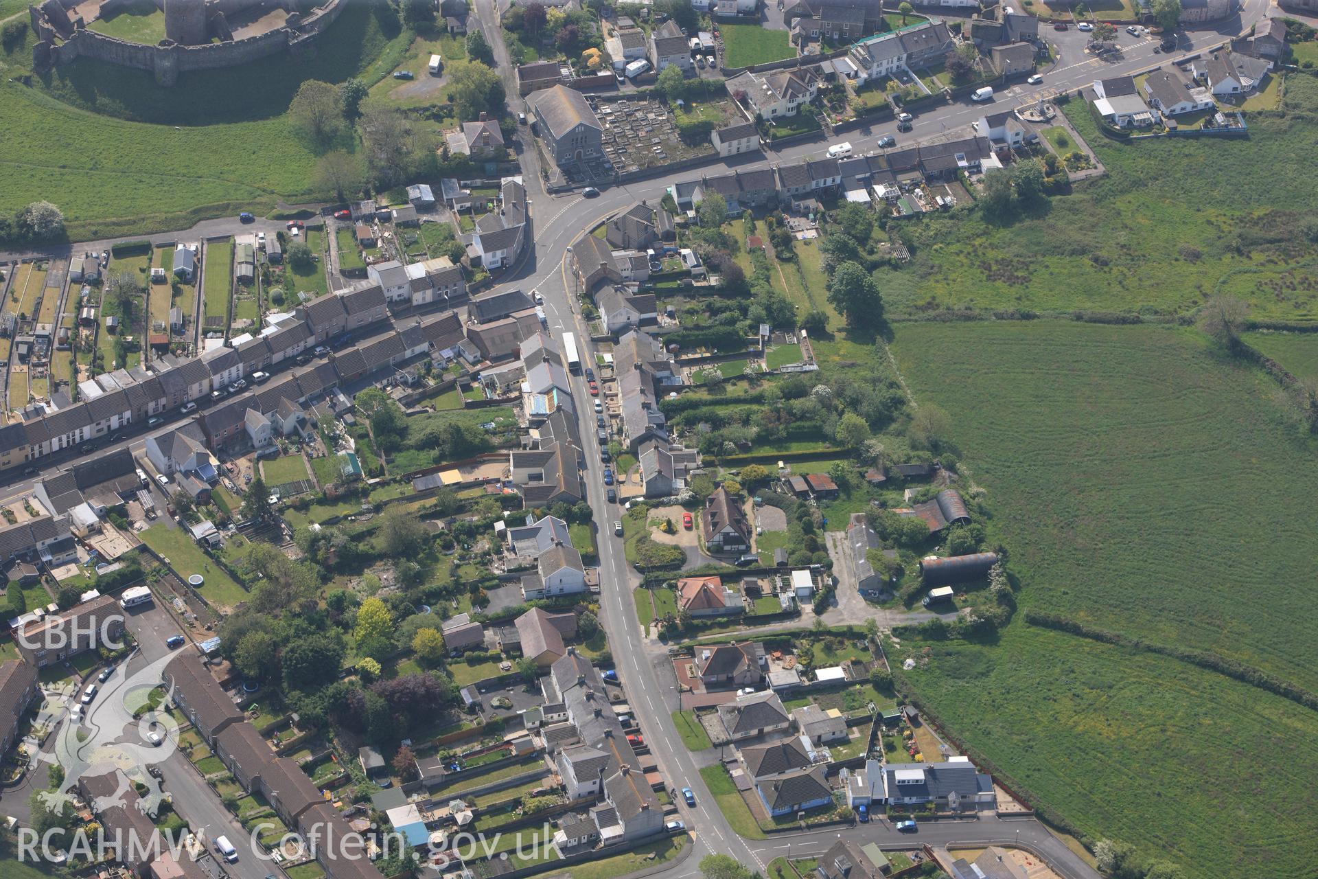 RCAHMW colour oblique photograph of General view of north western area of Kidwelly looking south east towards Siloam Welsh Baptist Church. Taken by Toby Driver on 24/05/2012.