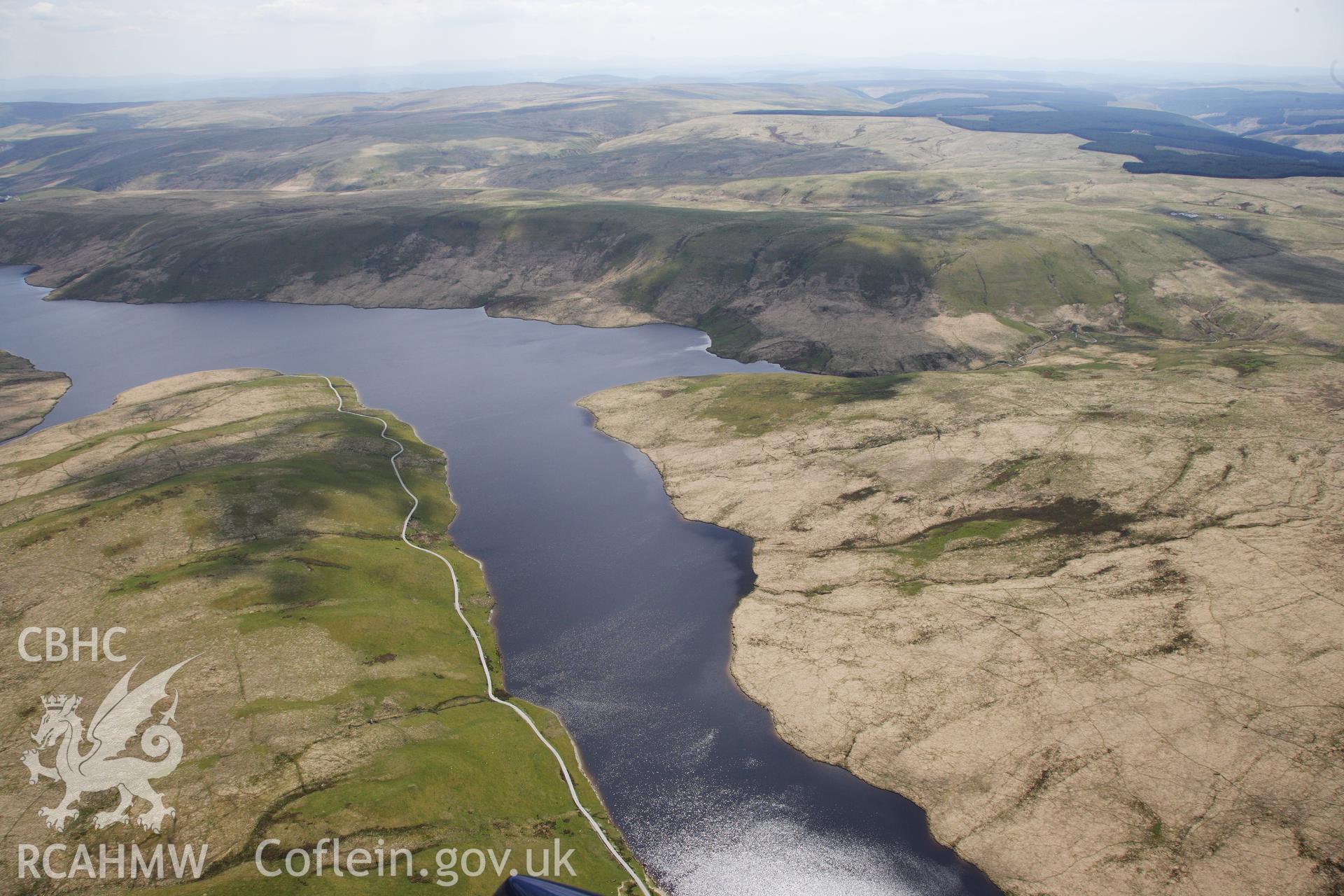 RCAHMW colour oblique photograph of Long View: Claerwen Resevoir. Taken by Toby Driver on 28/05/2012.