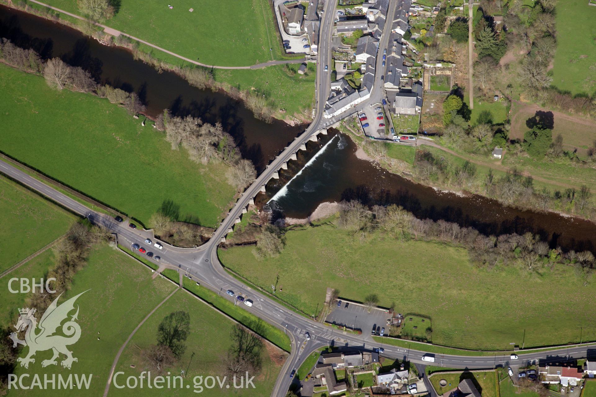 RCAHMW colour oblique photograph of Crickhowell Bridge. Taken by Toby Driver and Oliver Davies on 28/03/2012.