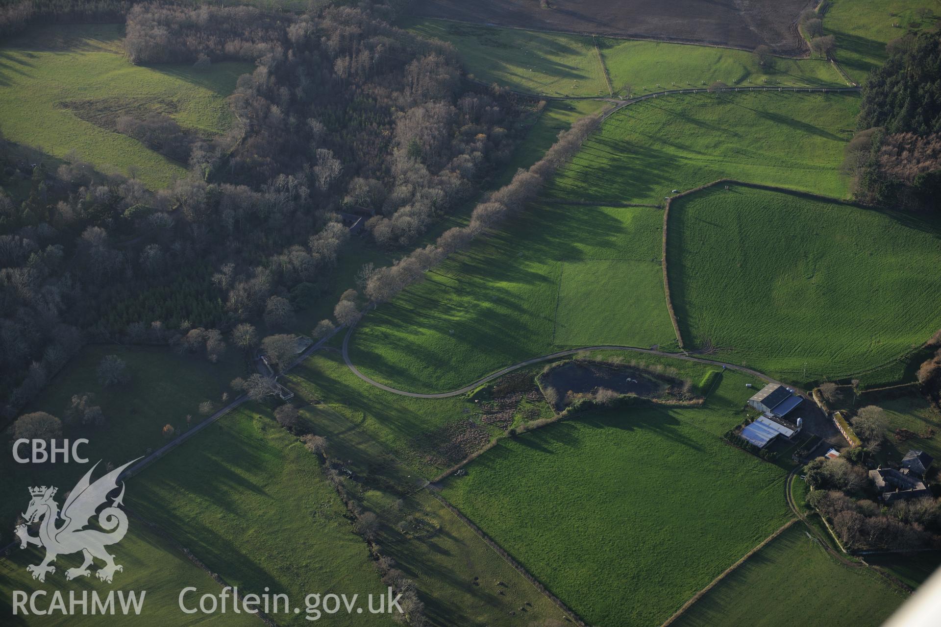 RCAHMW colour oblique photograph of Earthworks of tree clumps in Glynllifon Park. Taken by Toby Driver on 10/12/2012.