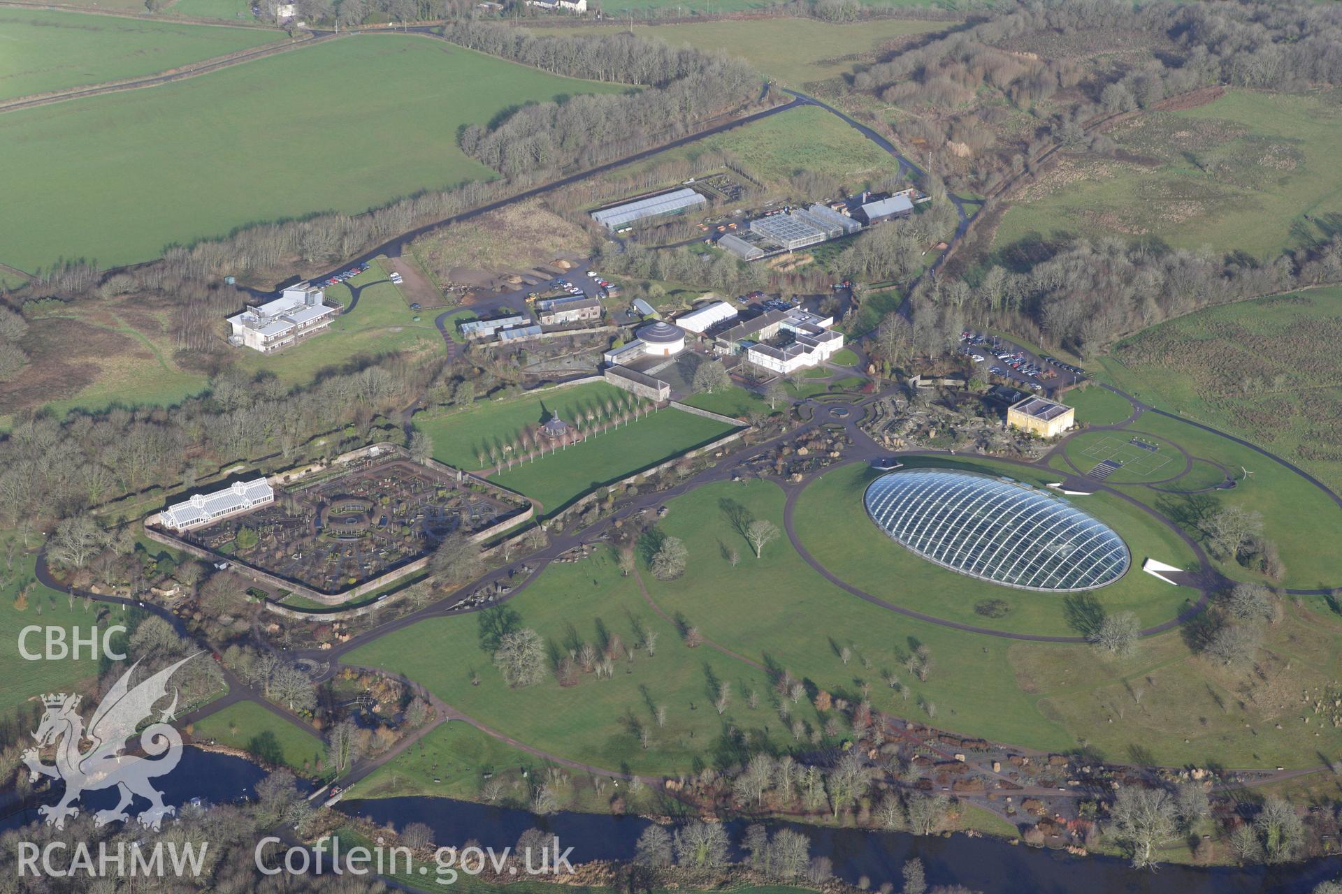 RCAHMW colour oblique photograph of Middleton Hall Park, grounds and gardens, now the National Botanic Garden of Wales. Taken by Toby Driver on 27/01/2012.